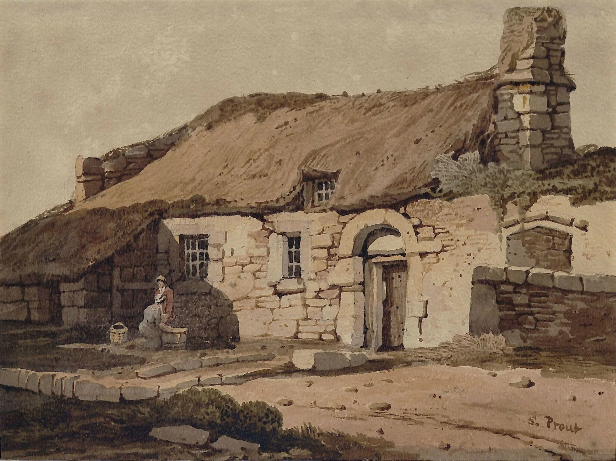 Cottage near Penguswick, Cornwall, by Samuel Prout, watercolor, 1800