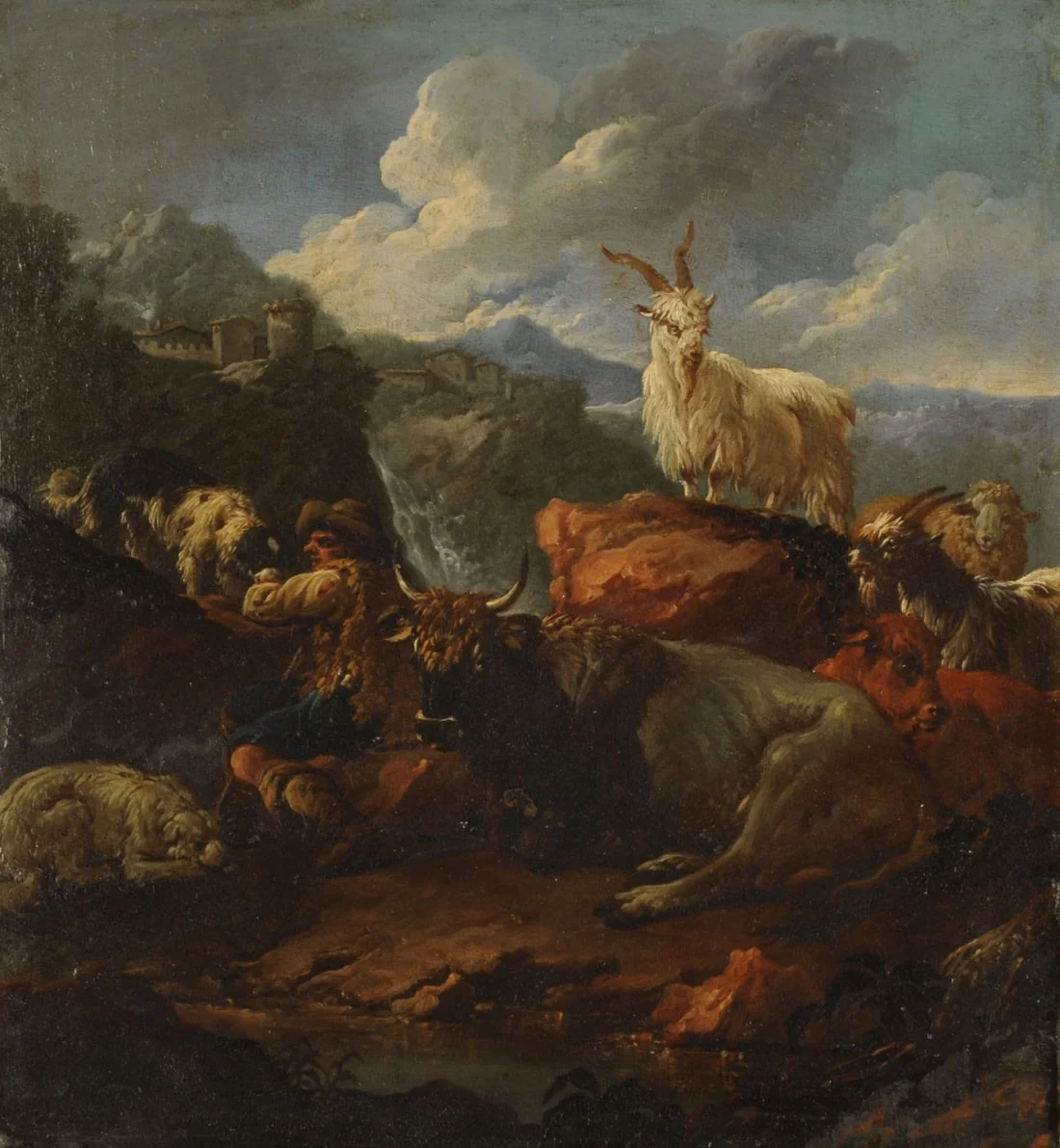Shepherd and animals in a landscape, by Philipp Peter Roos, unspecified, 1650