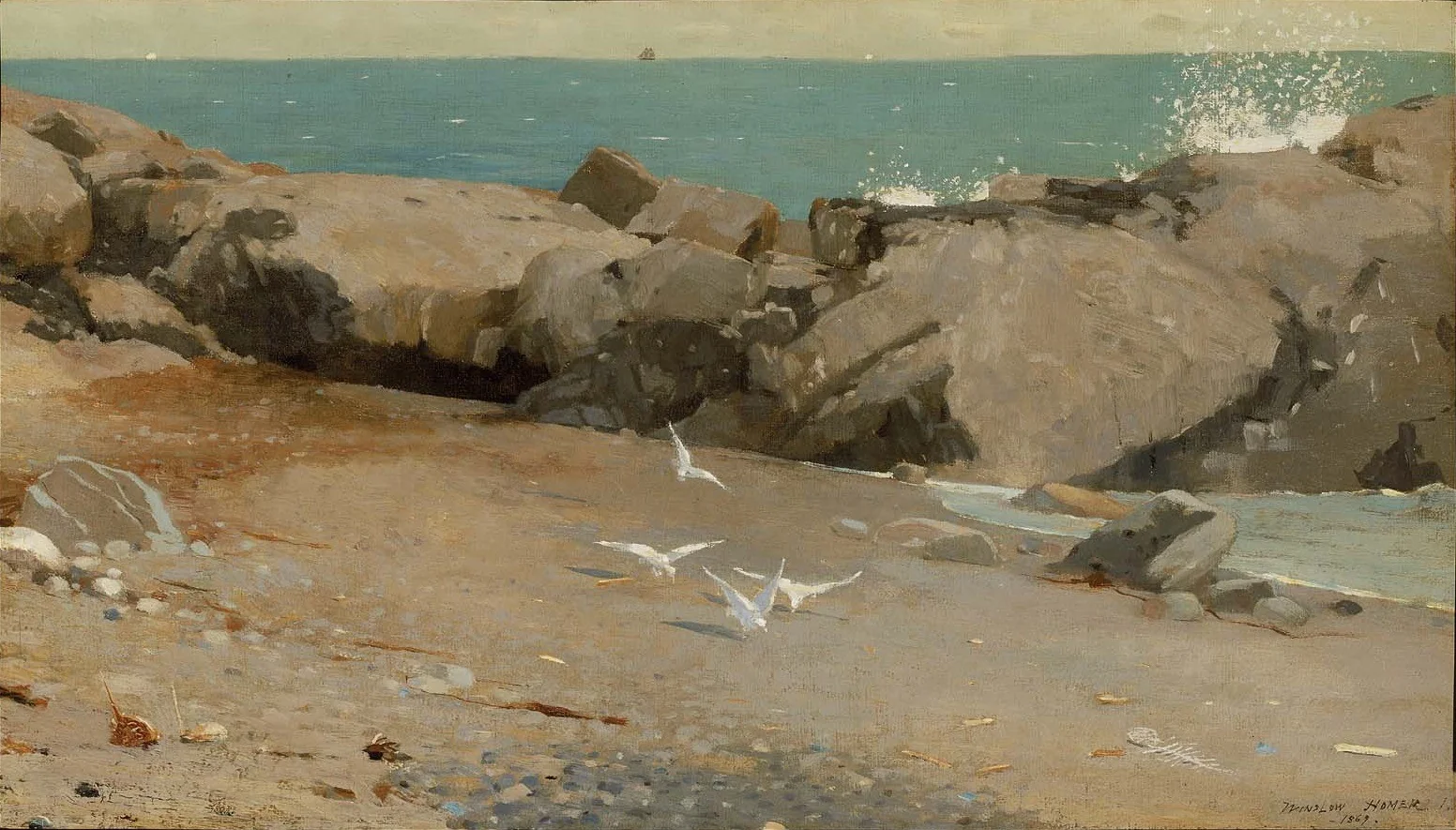 Rocky Coast and Gulls, by Winslow Homer, oil, 1869