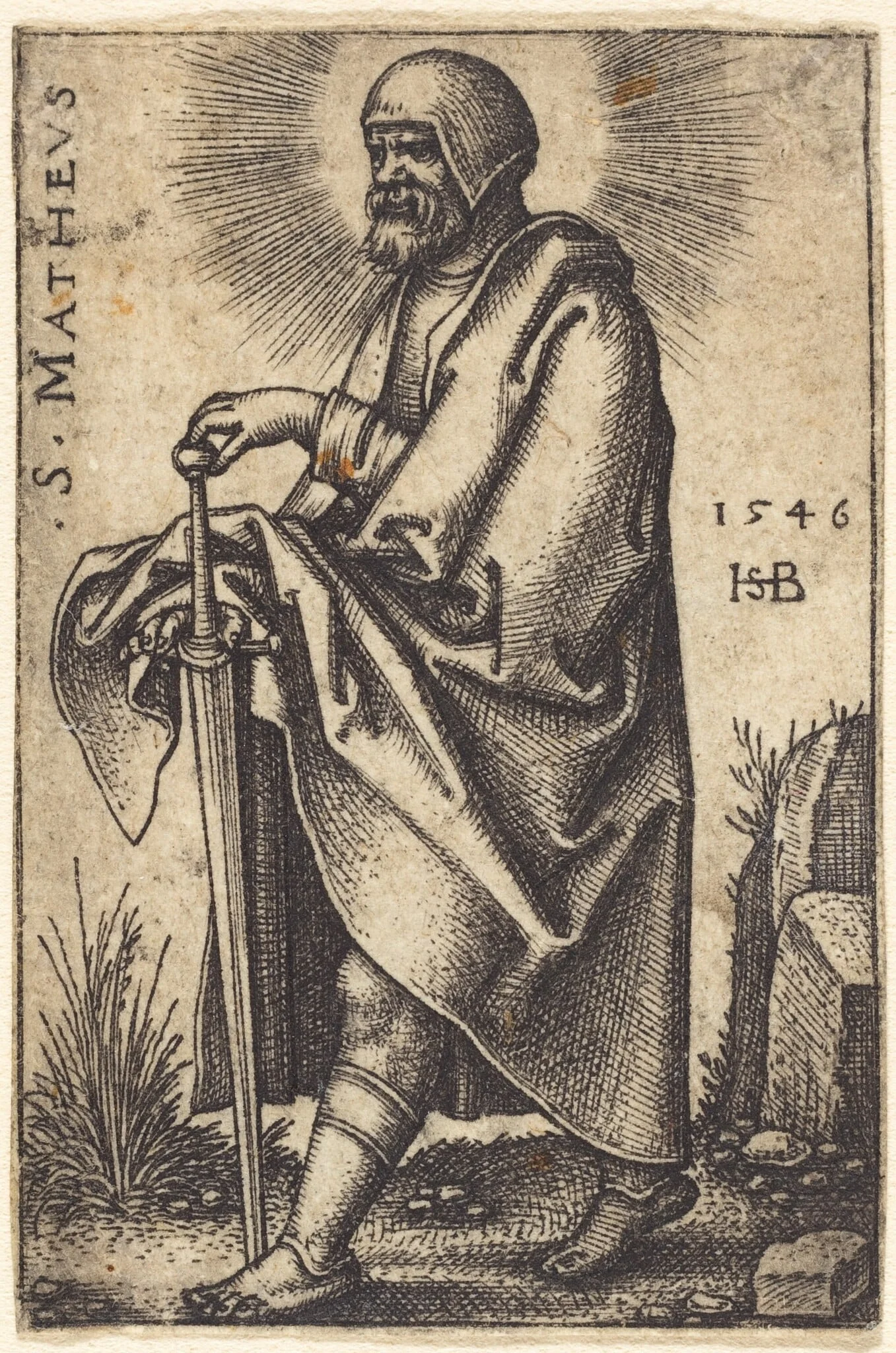 Saint Matthew, by Sebald Beham, ink, 1546