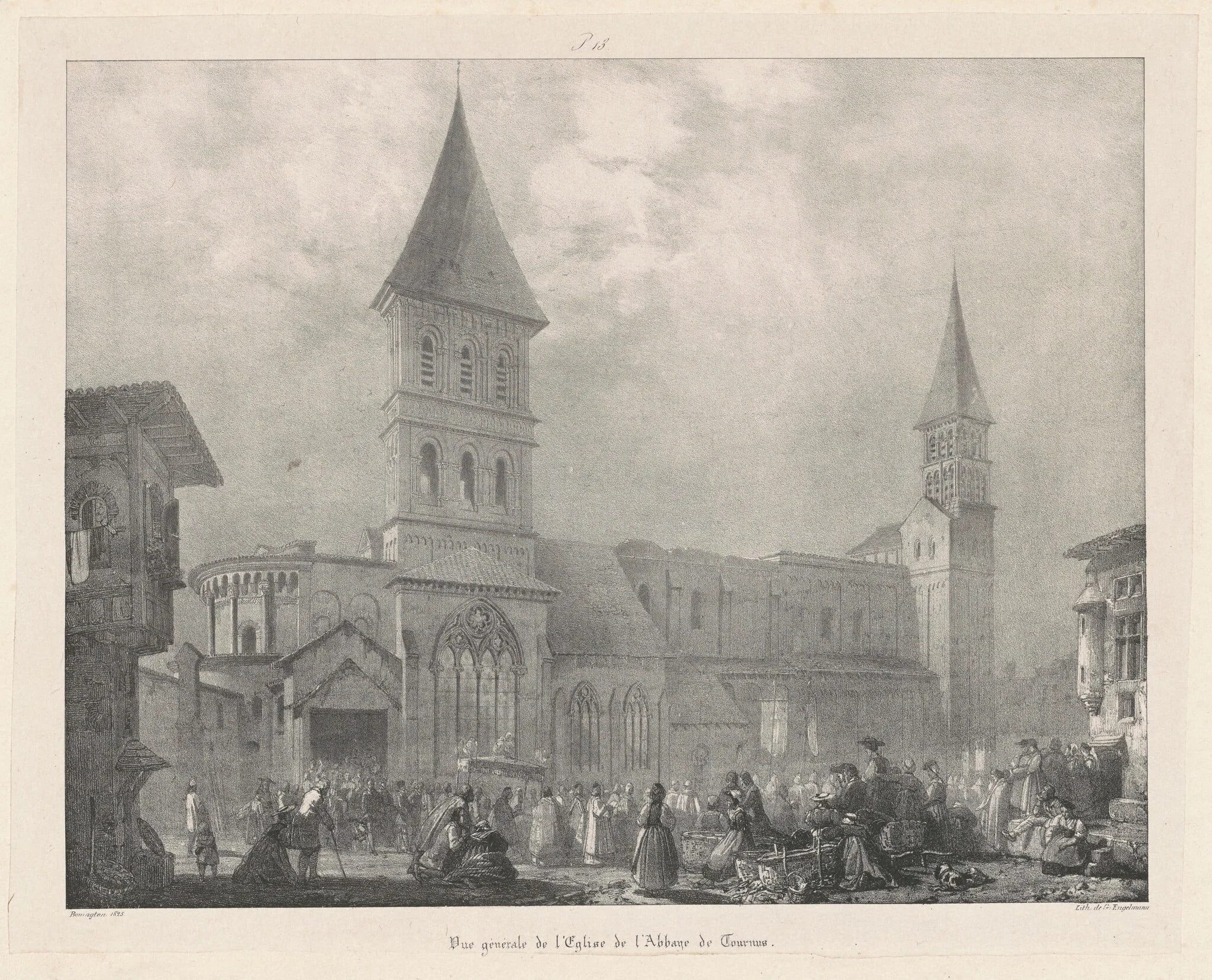Vue general de l'Église de l'Abbaye de Tournus, by Richard Parkes Bonington, ink, 1825