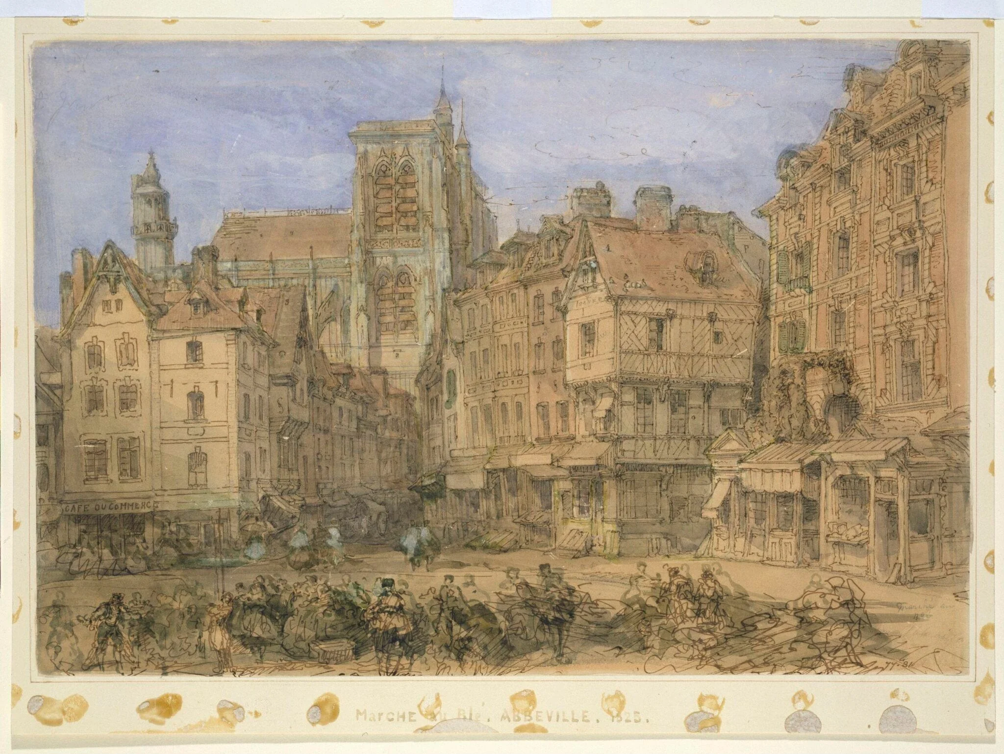 Marché au Ble, Abbeville, by David RA Roberts, watercolor, 1820