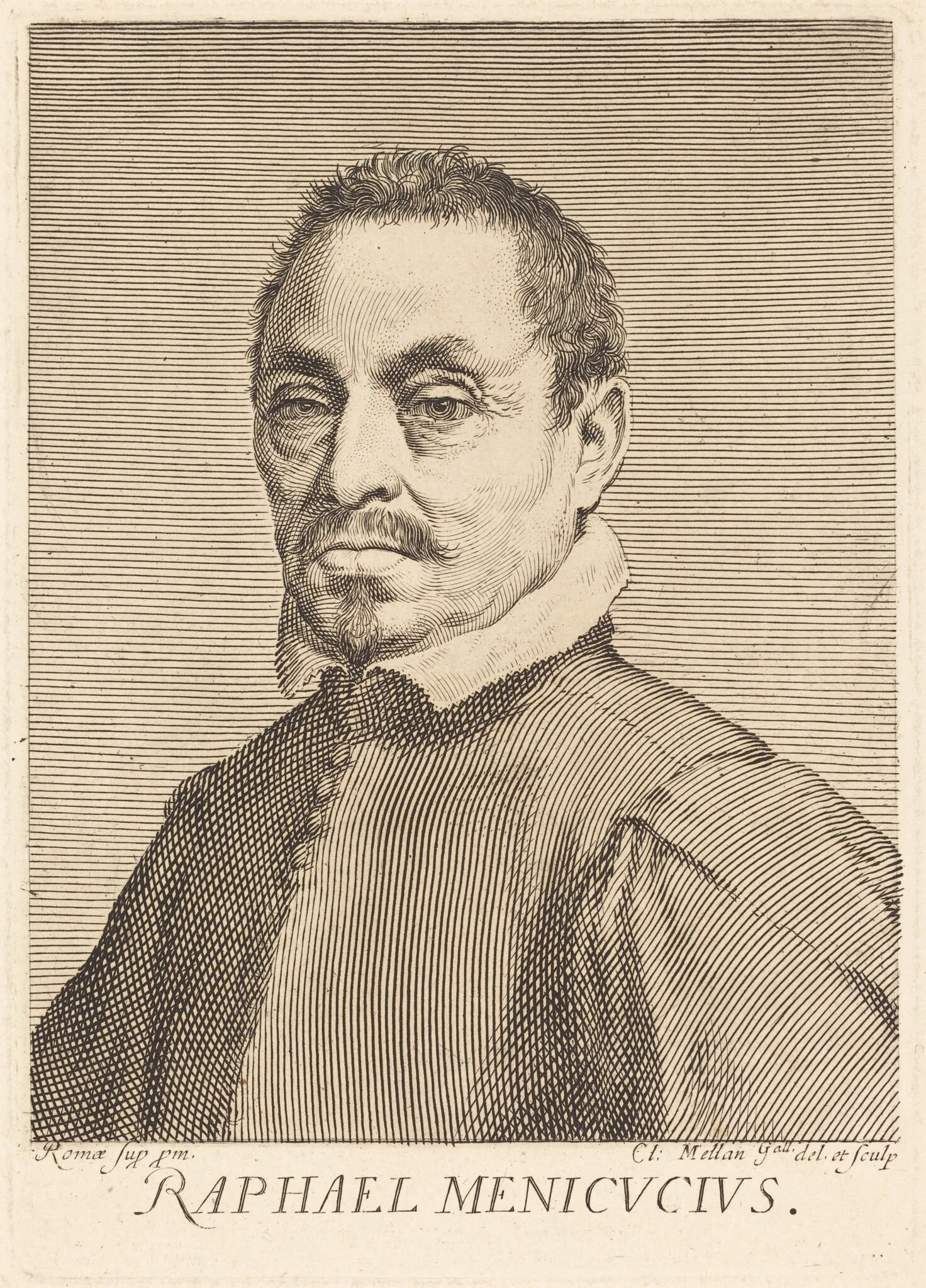 Raffaello Menicucci, by Claude Mellan, ink, 1643