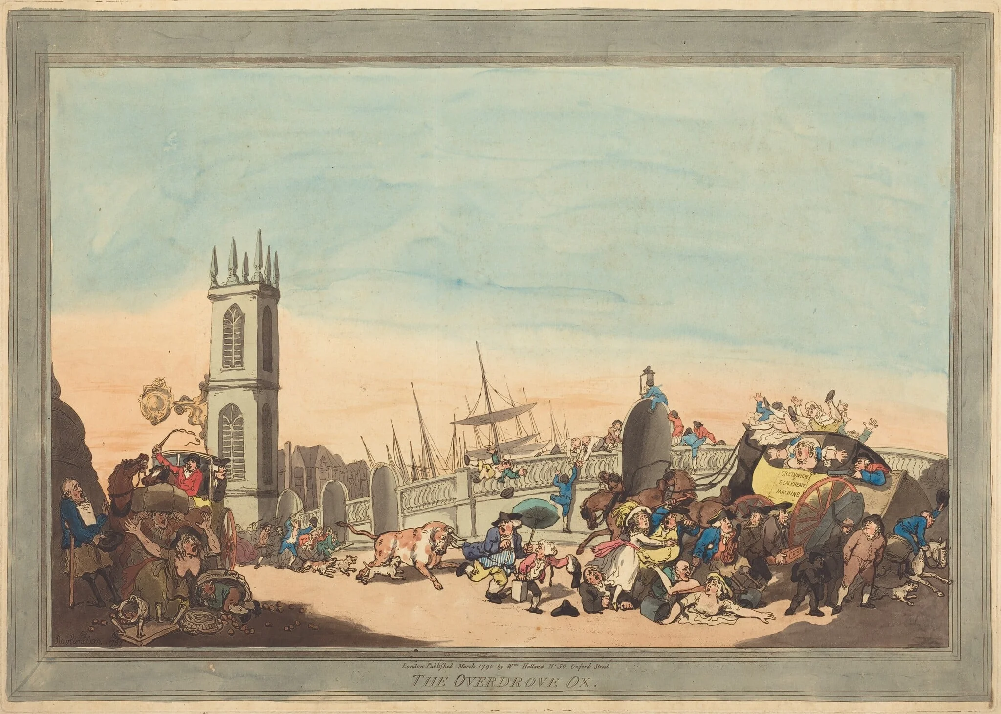 The Overdrove Ox, by Thomas Rowlandson, ink, 1787