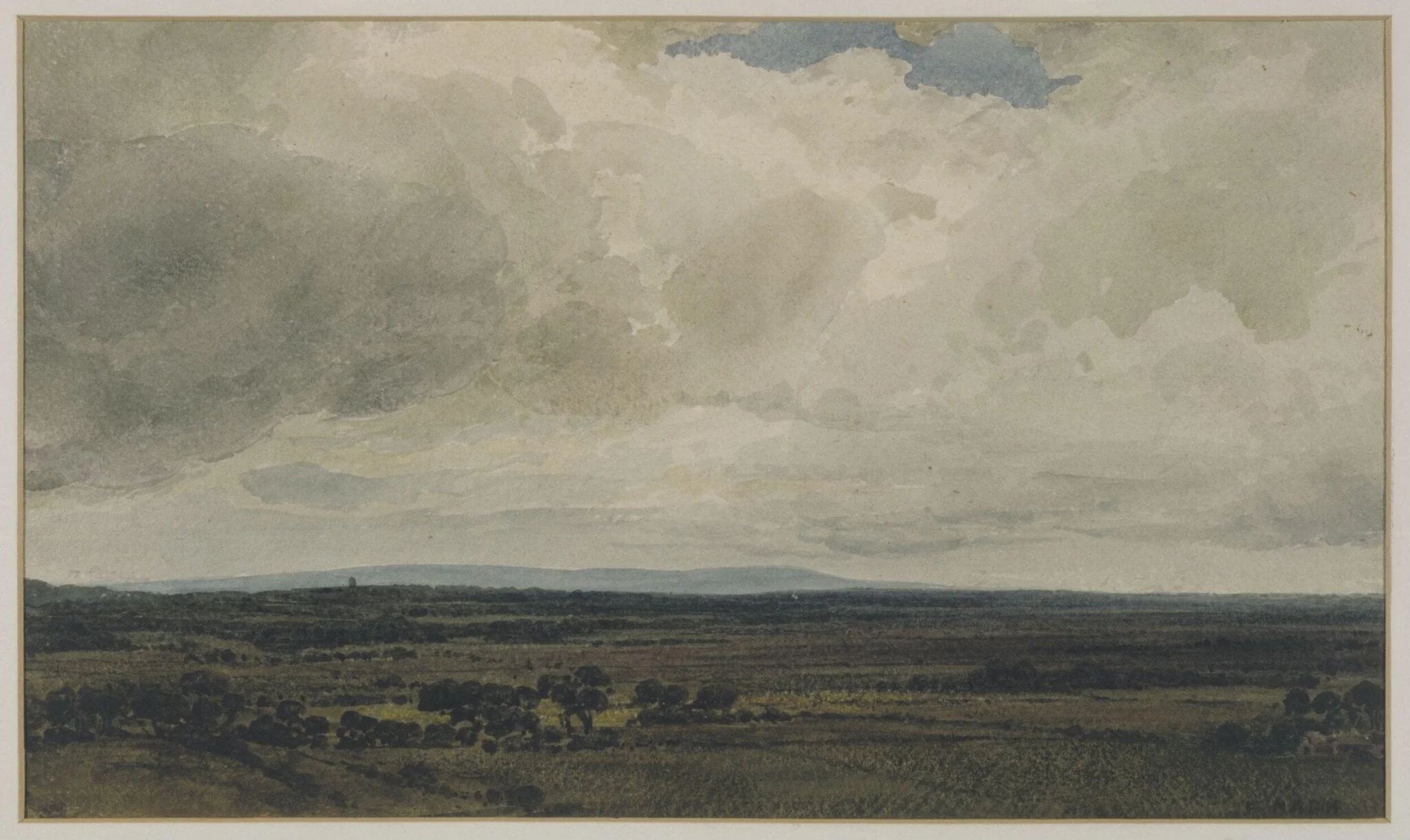 Showery day, Glastonbury Tor, by Frederick Nash, watercolor, 1850