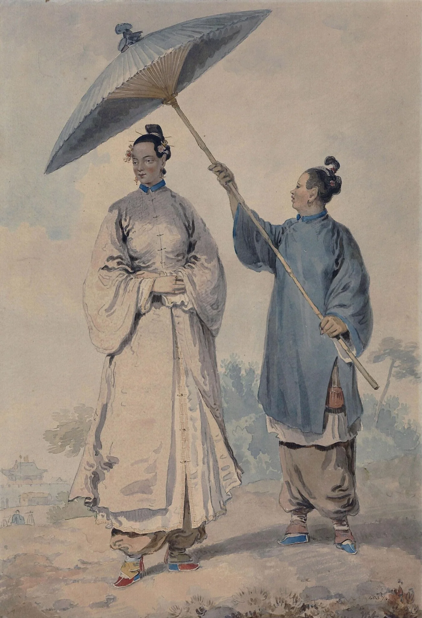 A Chinese lady with attendant, by Alexander, watercolor, 1767