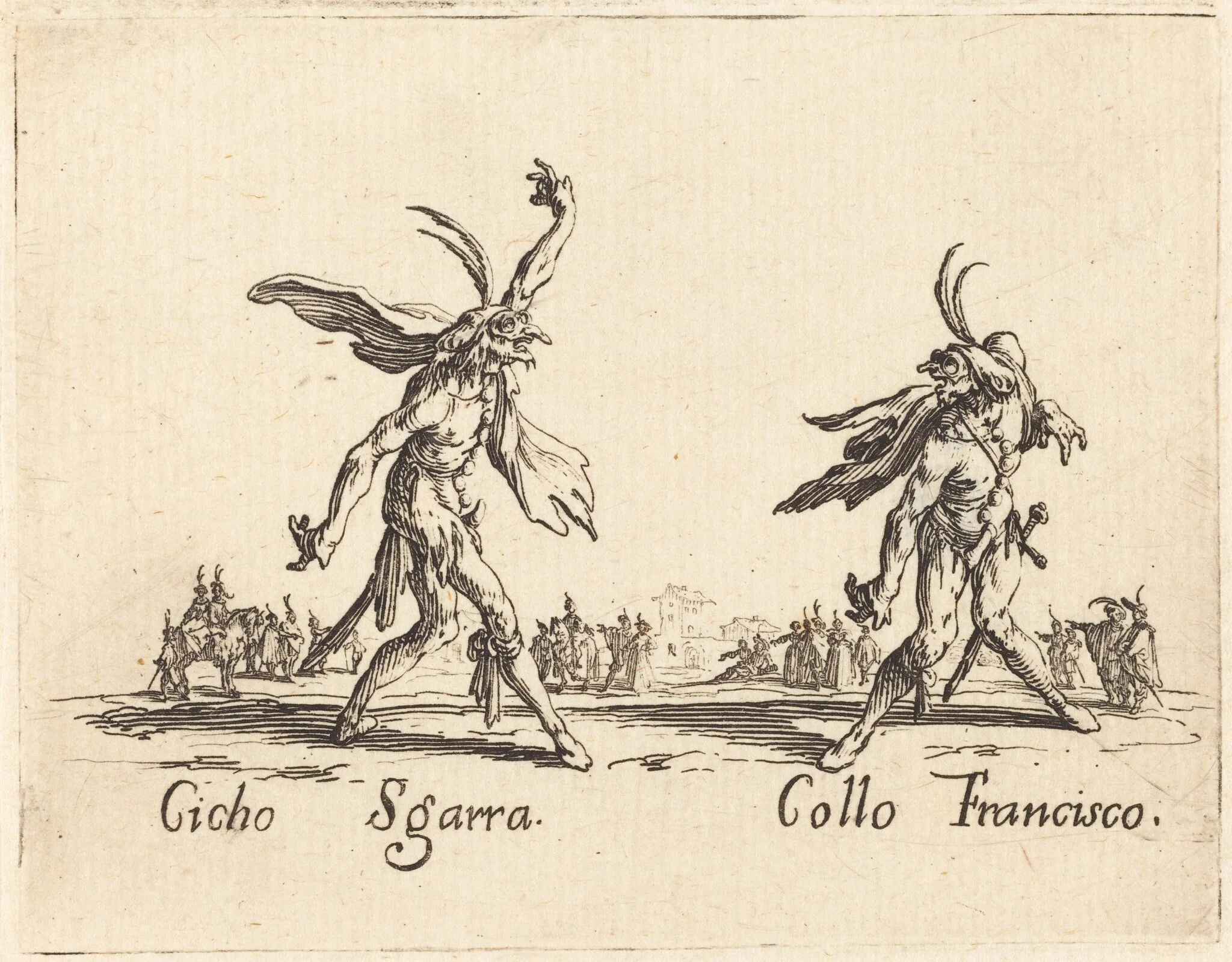 Cicho Sgarra and Collo Francisco, by Jacques Callot, ink, 1622