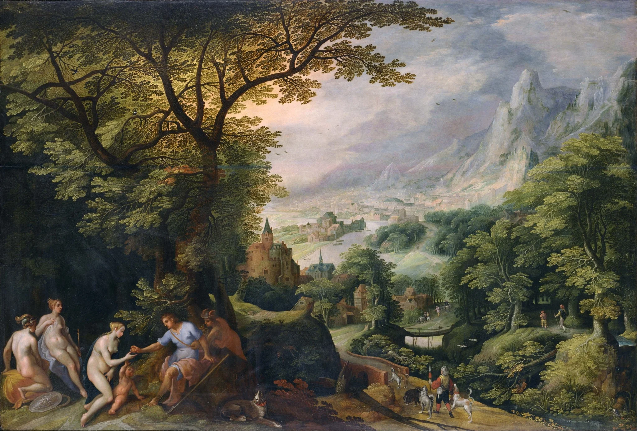 Landscape with the Judgement of Paris, by Gillis van Coninxloo, oil, 1610