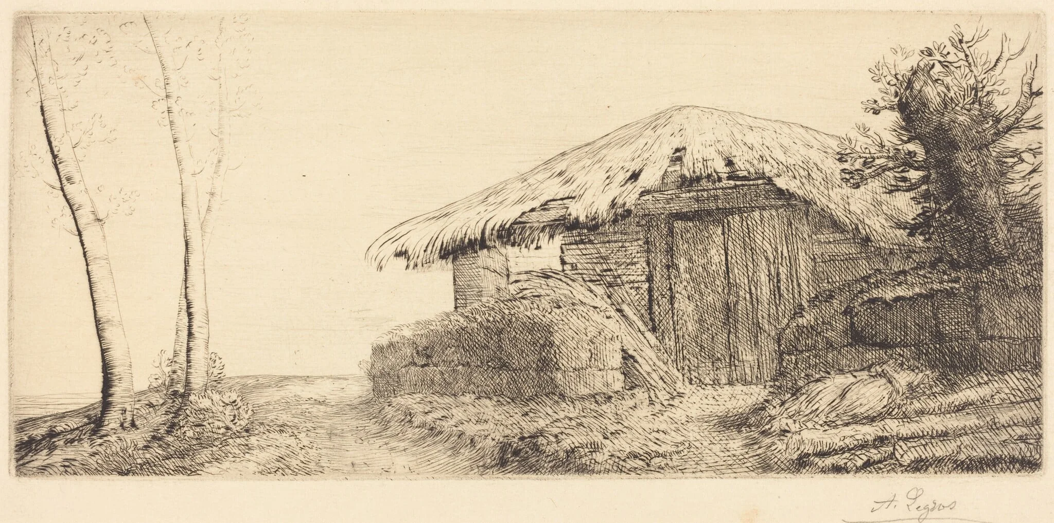 Shepherd's Hut on a Hillside  (Bergerie sur le coteau), by Alphonse Legros, ink, 1874