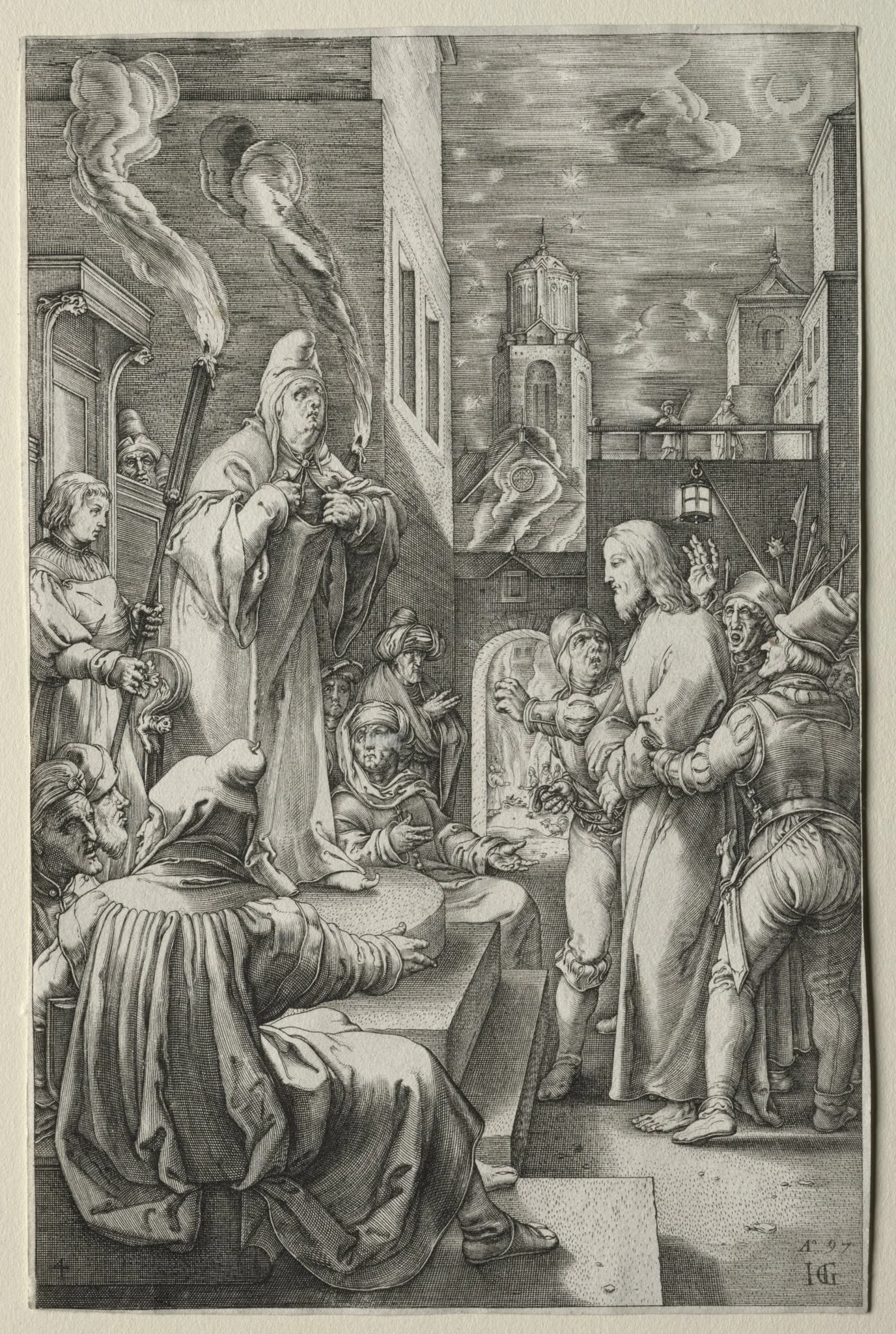 The Passion: Christ before Caiaphas, by Hendrik Goltzius, 1597
