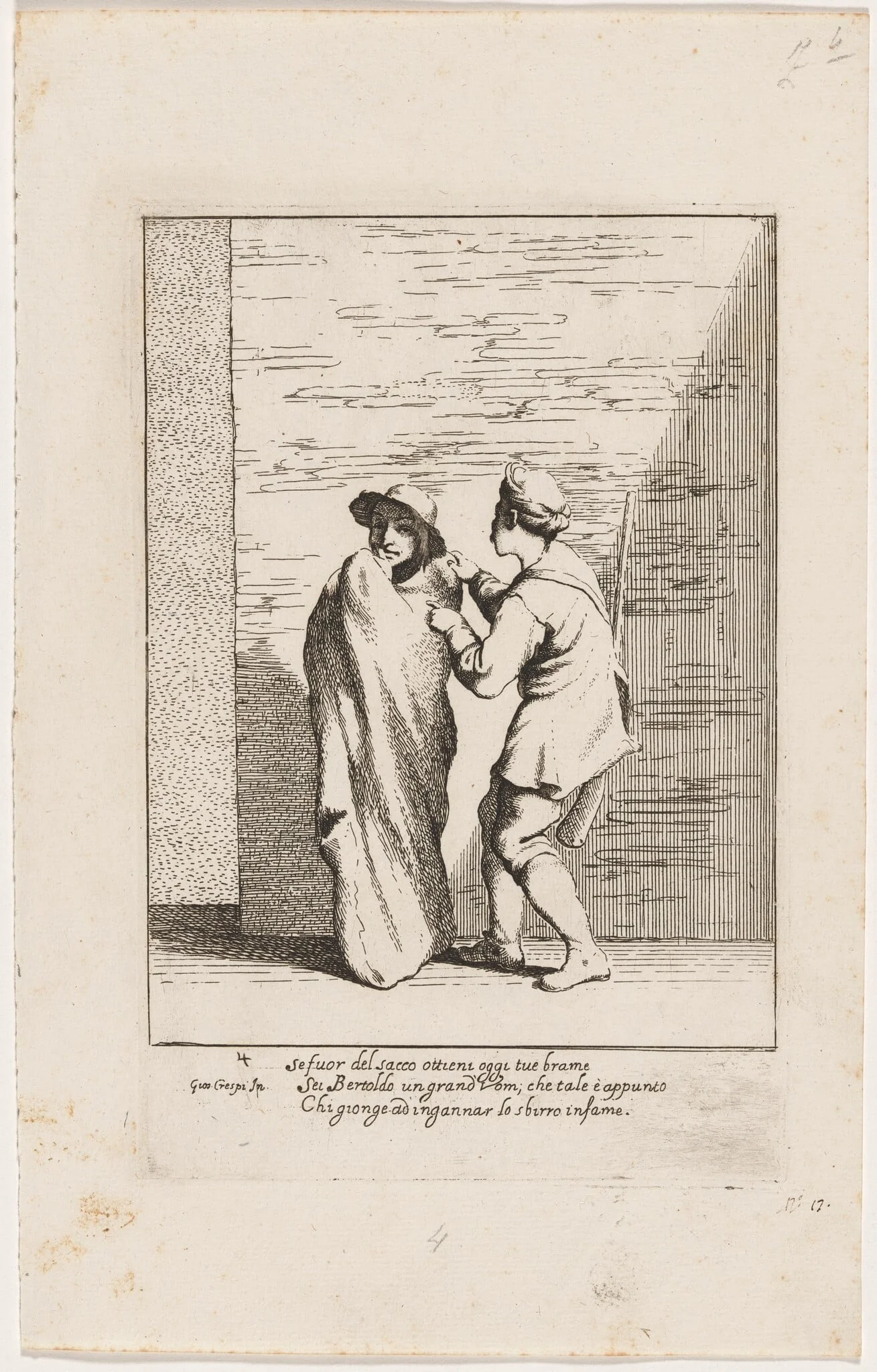 Bertoldo Stuffed in a Sack, by Giuseppe Maria Crespi, ink, 1712