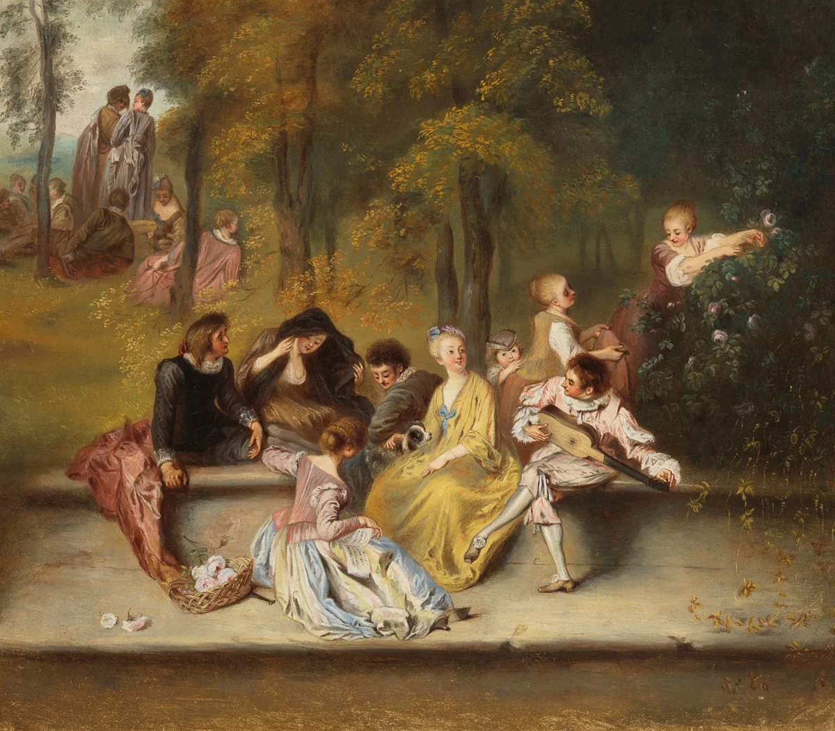 Herroja ja naisia terassilla, kopio Antoine Watteaun mukaan, osa, by Ida Silfverberg, unspecified