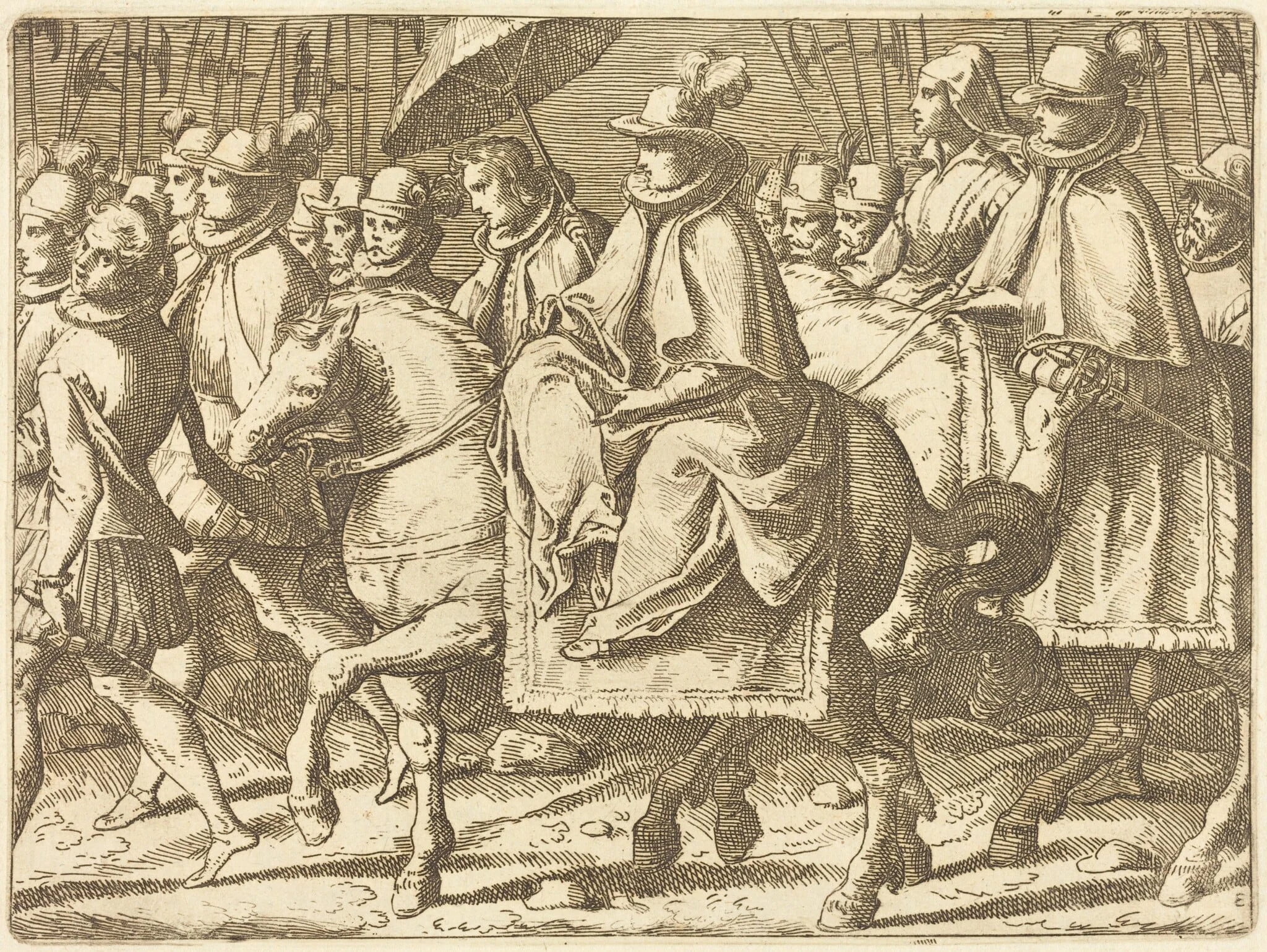 Margaret of Austria on Horseback, by Raffaello Schiaminossi, ink, 1612
