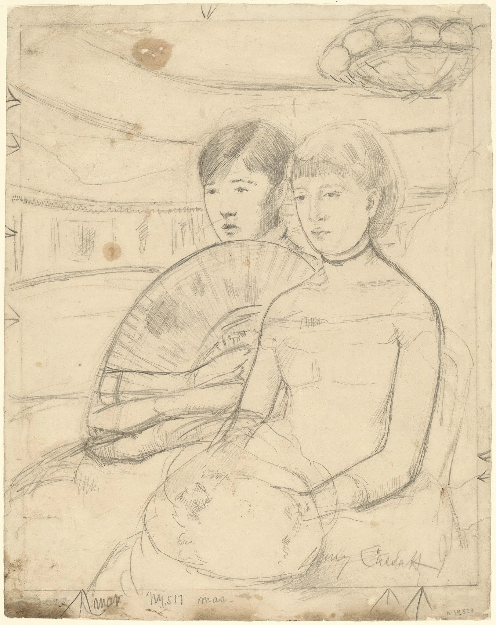 The Loge [recto], by Mary Cassatt, graphite, 1882