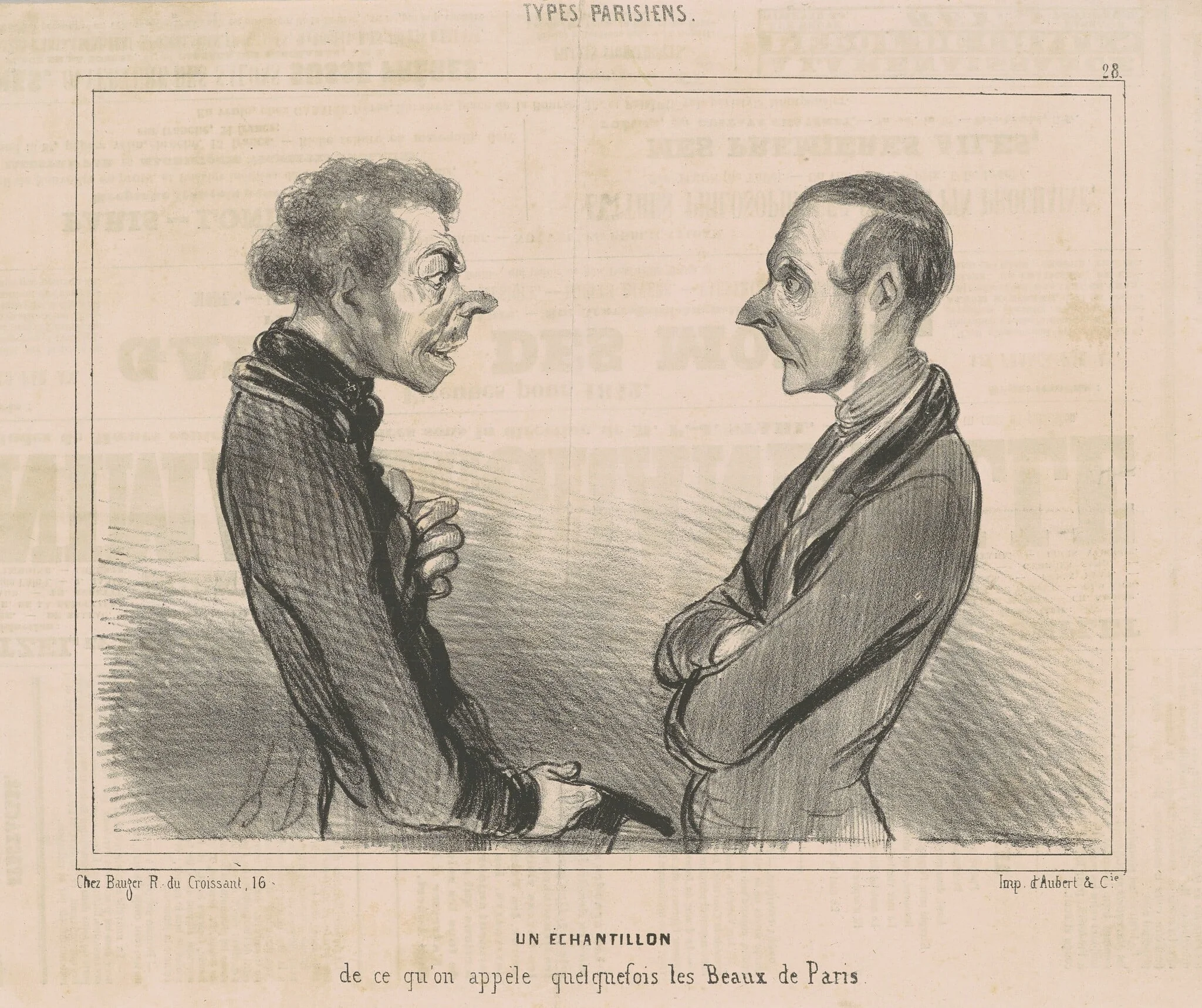 Un échantillon de ce qu'on appèll...les beaux de paris, by Honoré Daumier, ink, 1840