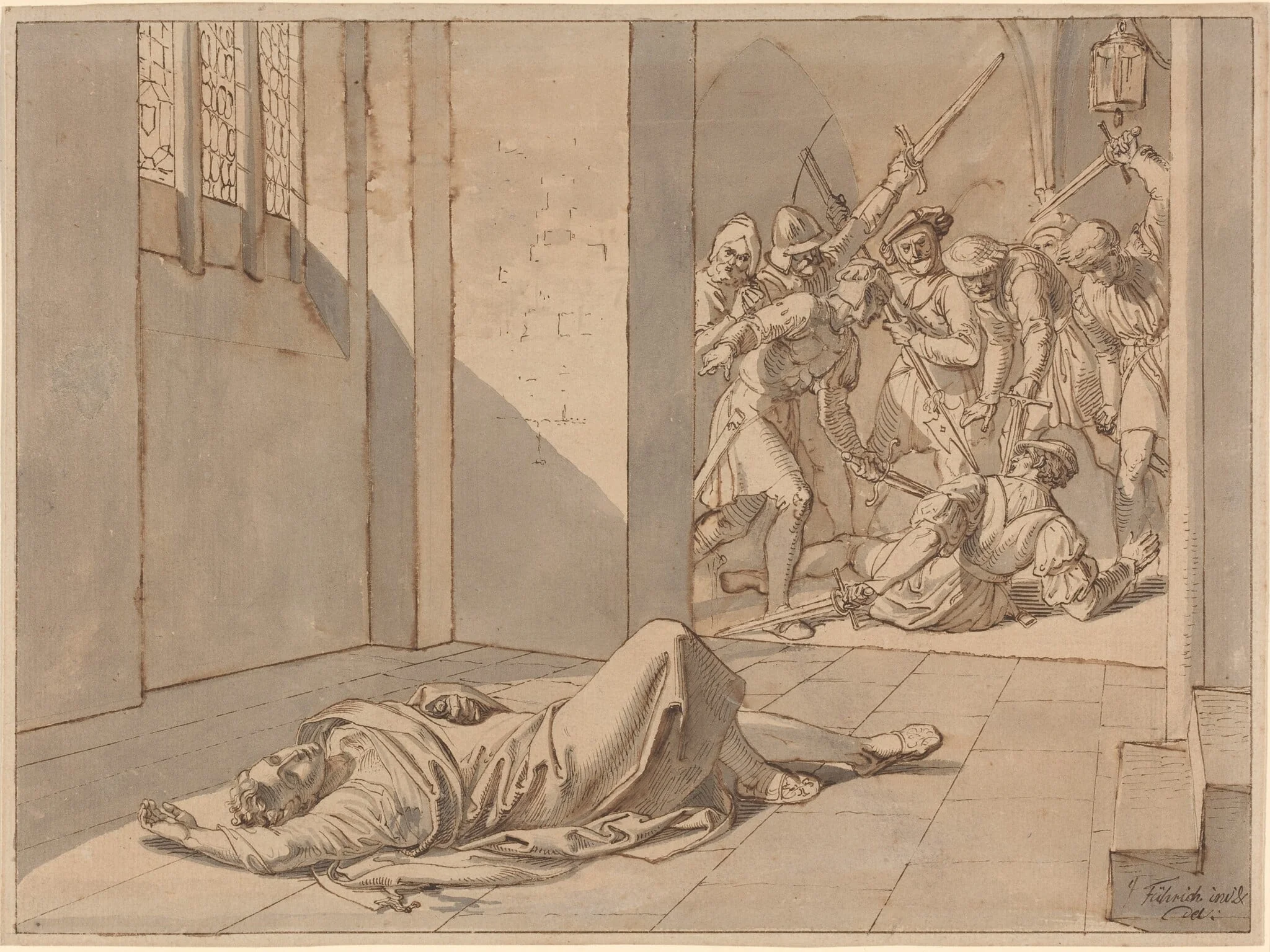 The Assassination of King Wenzel III, by Josef von Führich, ink, 1838