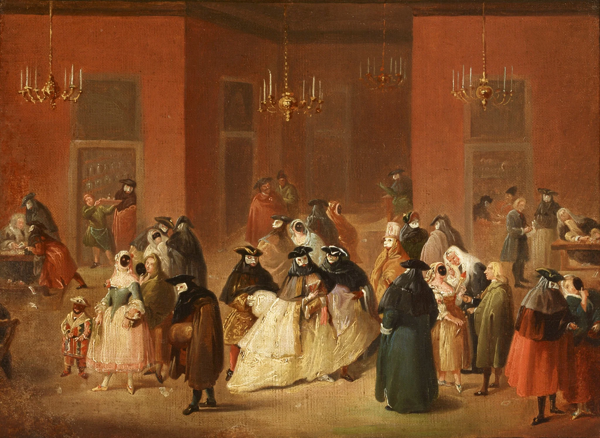 Theme from the Venetian Carnival – Gambling House (Il Ridotto), by Unknown, oil, 1799