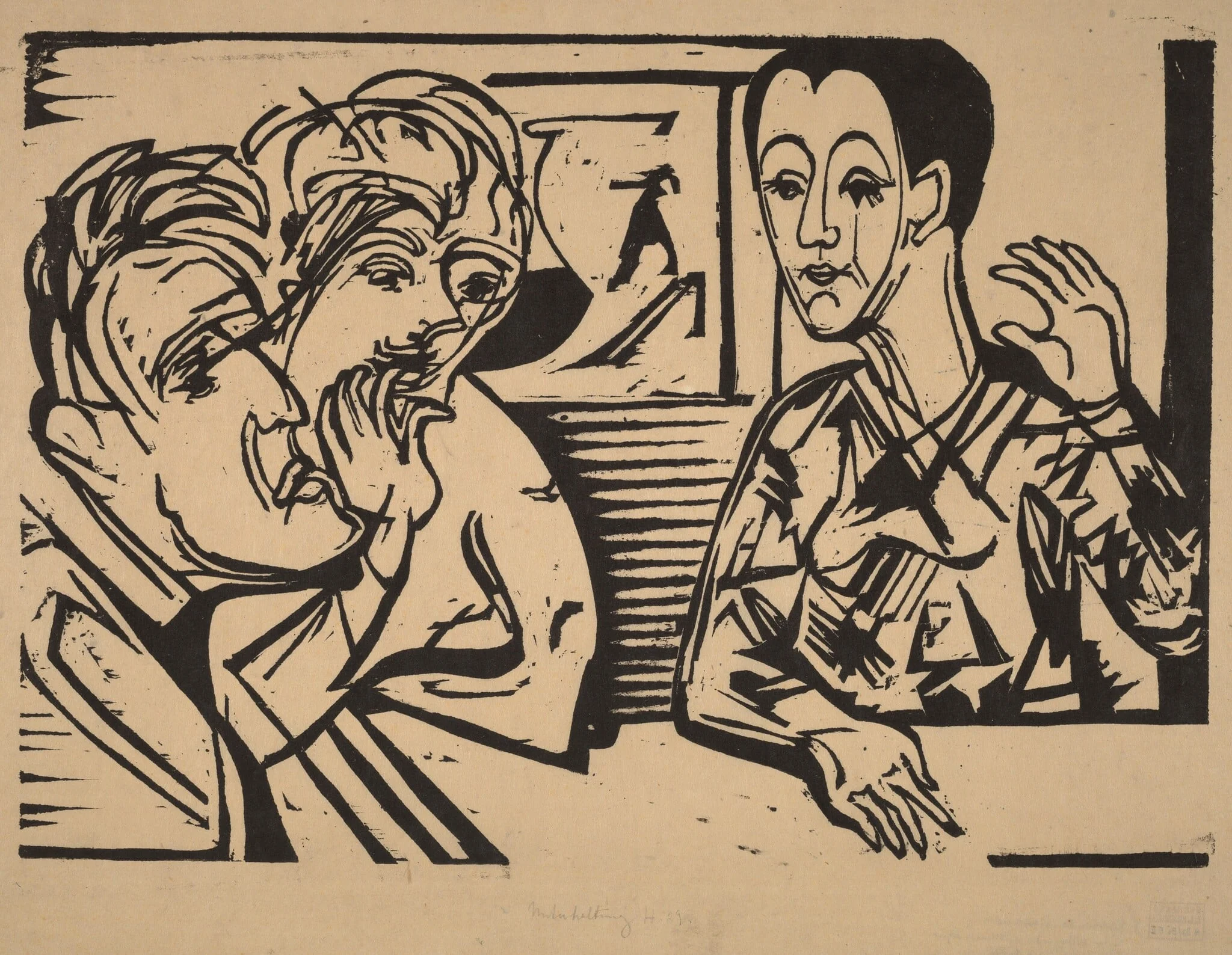 Conversation, by Ernst Ludwig Kirchner, ink, 1929