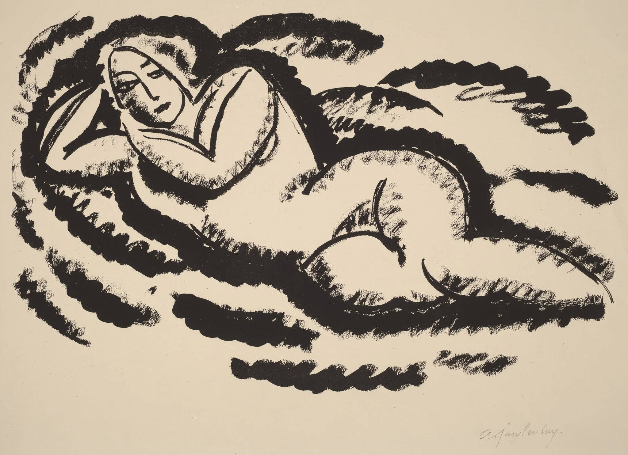 Reclining Nude, by Alexej von Jawlensky, ink, 1912