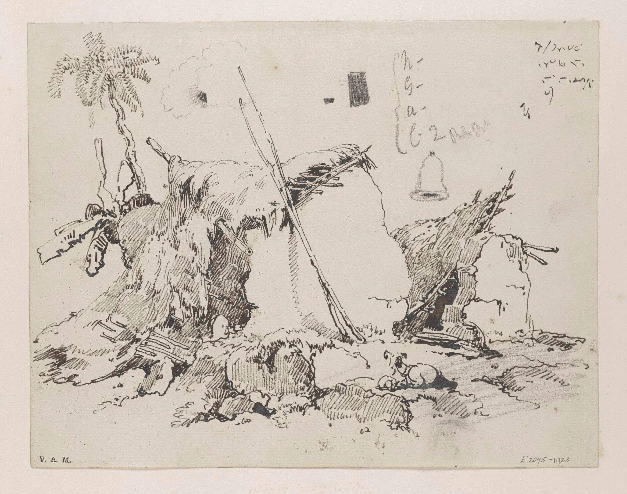 Ruinous village dwellings, Bengal, by George Chinnery, 16