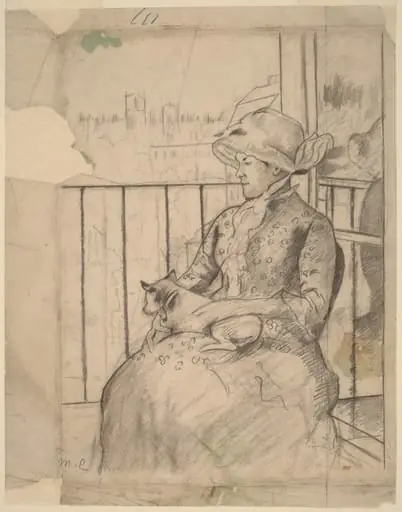 Susan on a Balcony Holding a Dog [recto]