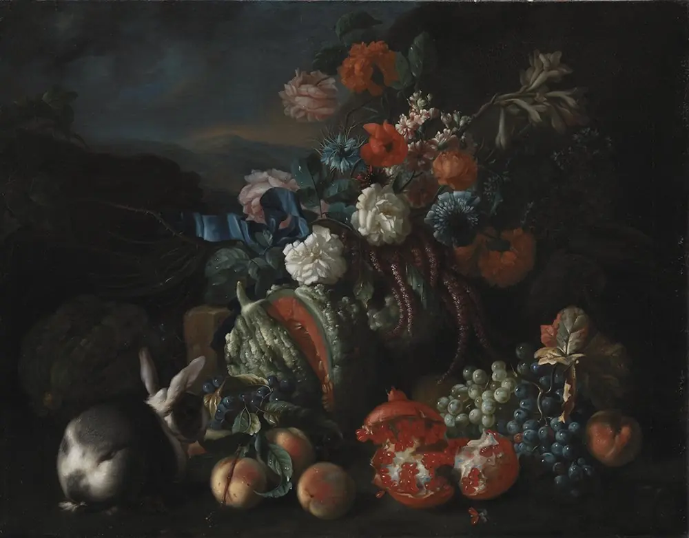 Stone Base with Flowers and Fruit