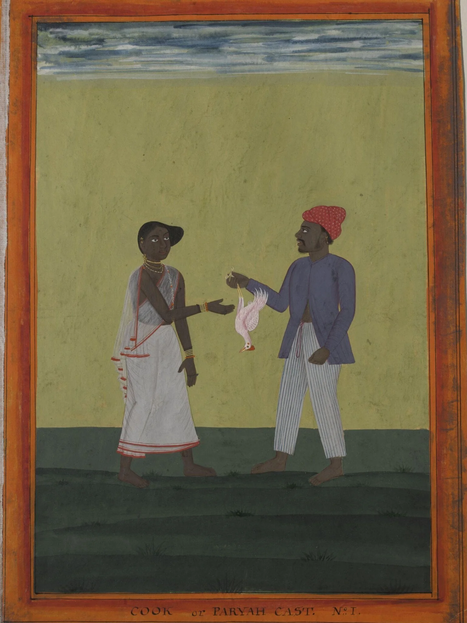 A cook holding a chicken, by Unknown, paint, 1770