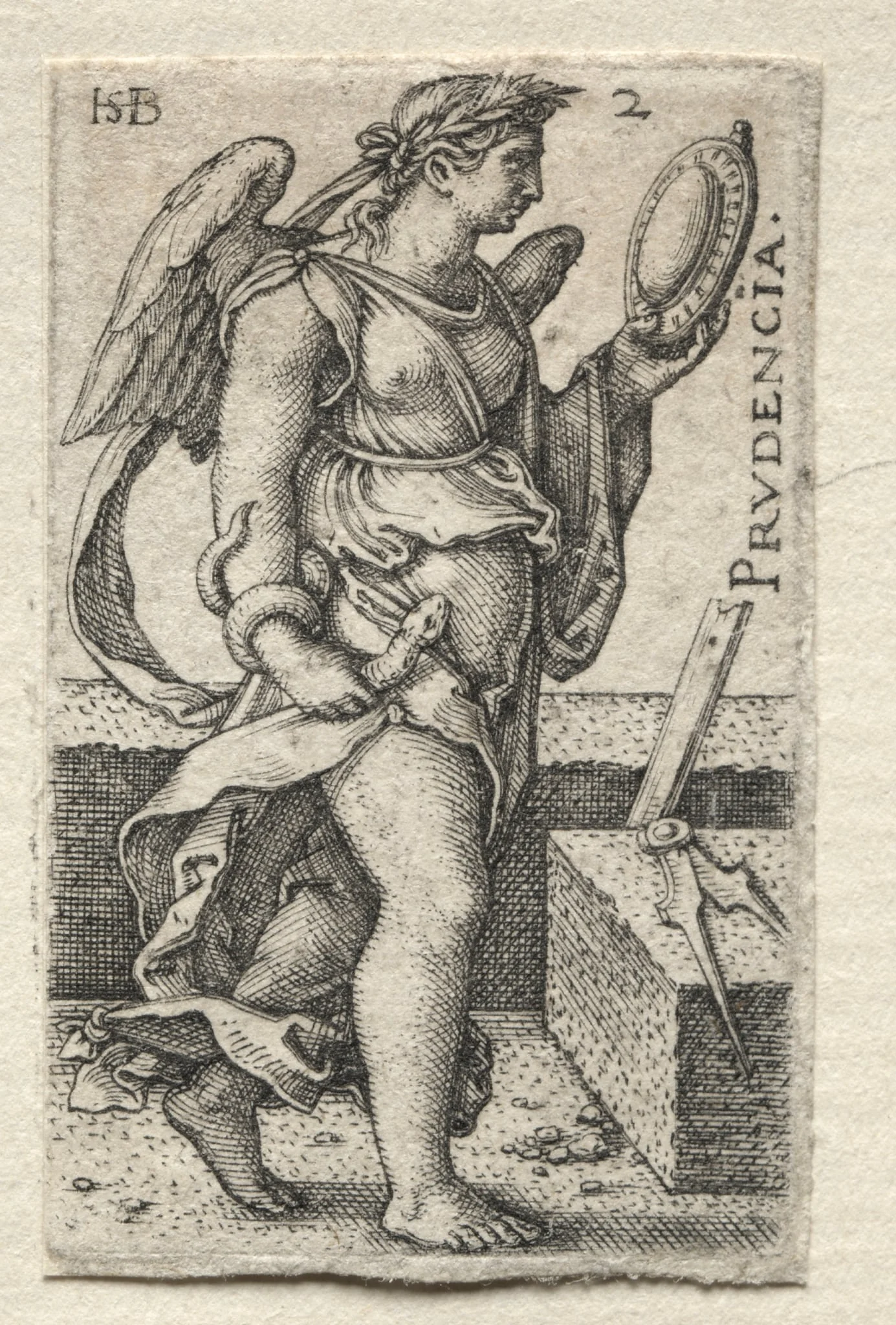 The Knowledge of God and the Seven Cardinal Virtues:  Prudence - Prudencia, by Sebald Beham, 1535
