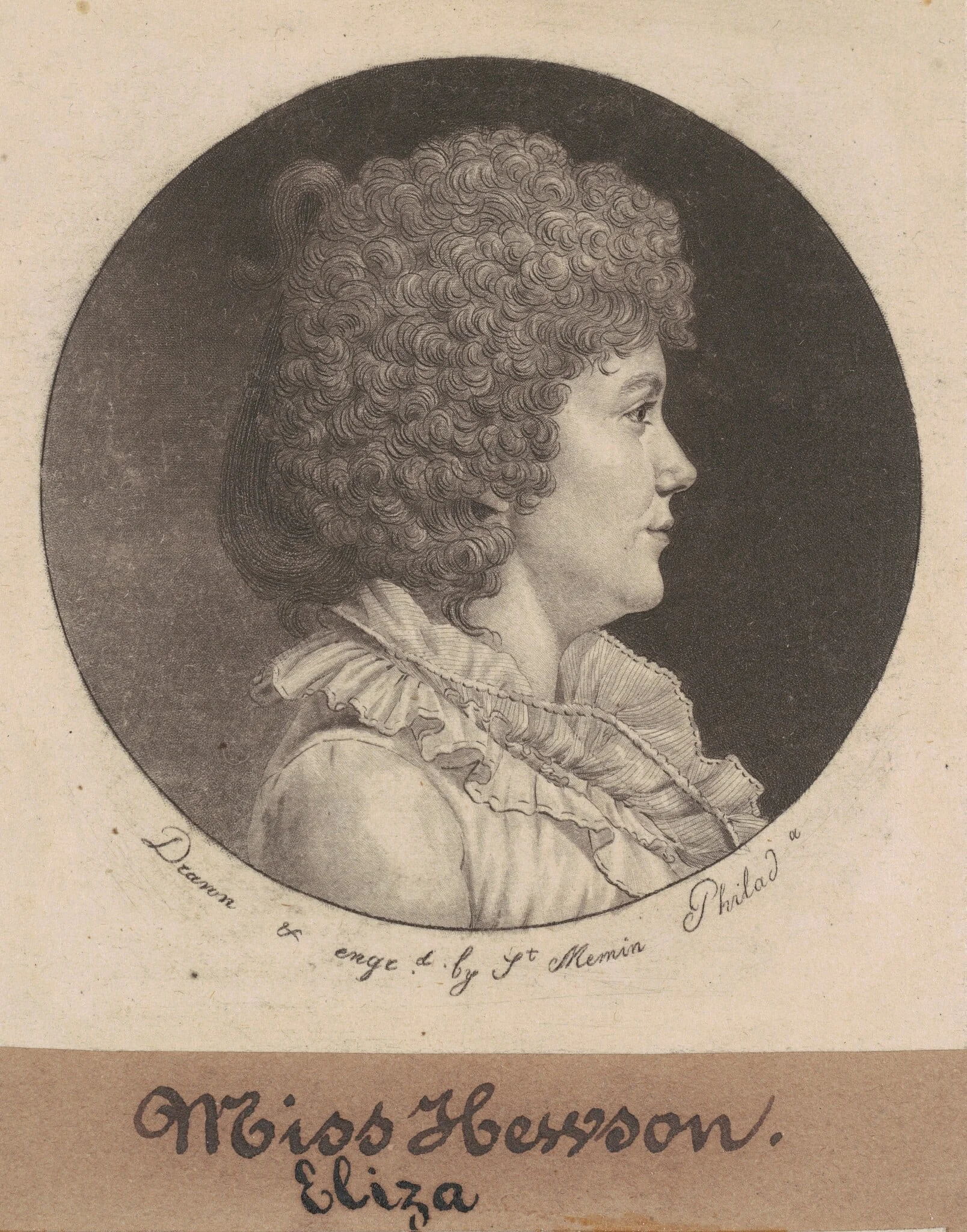 Eliza Hewson, by Charles Balthazar Julien Févret de Saint-Mémin, ink, 1798
