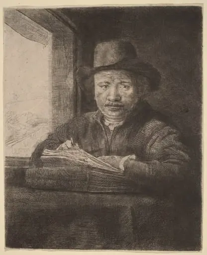 Self-Portrait Etching at a Window