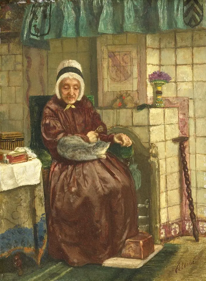 Old Woman by the Fireplace