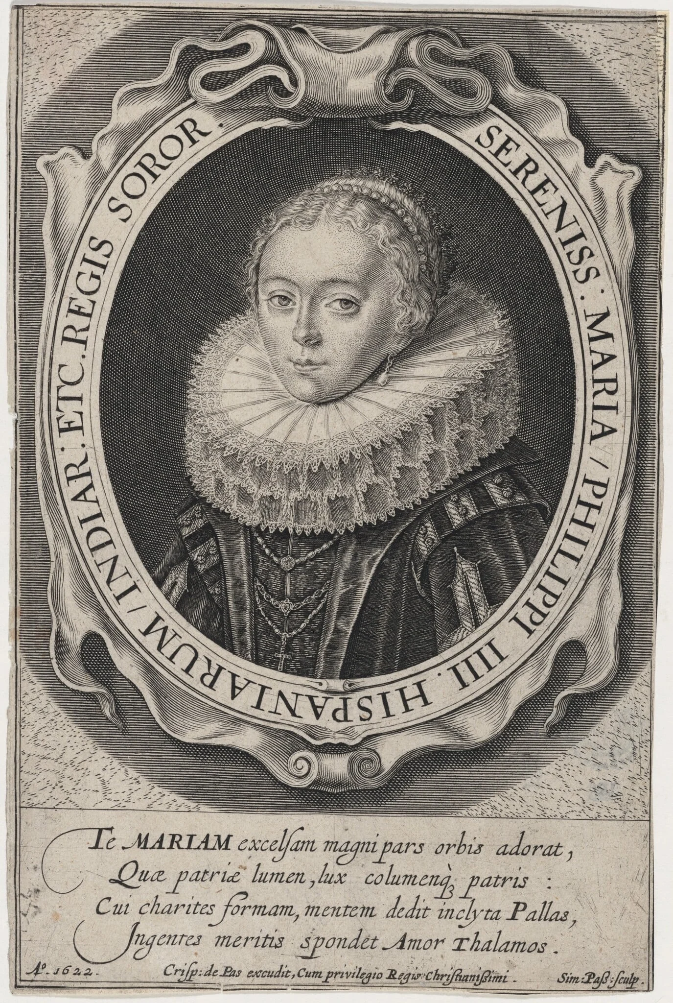 Maria of Austria, Infanta of Spain, by Simon van de Passe, ink, 1622