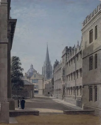 Oriel College, Oxford, with St Mary's Church in the distance