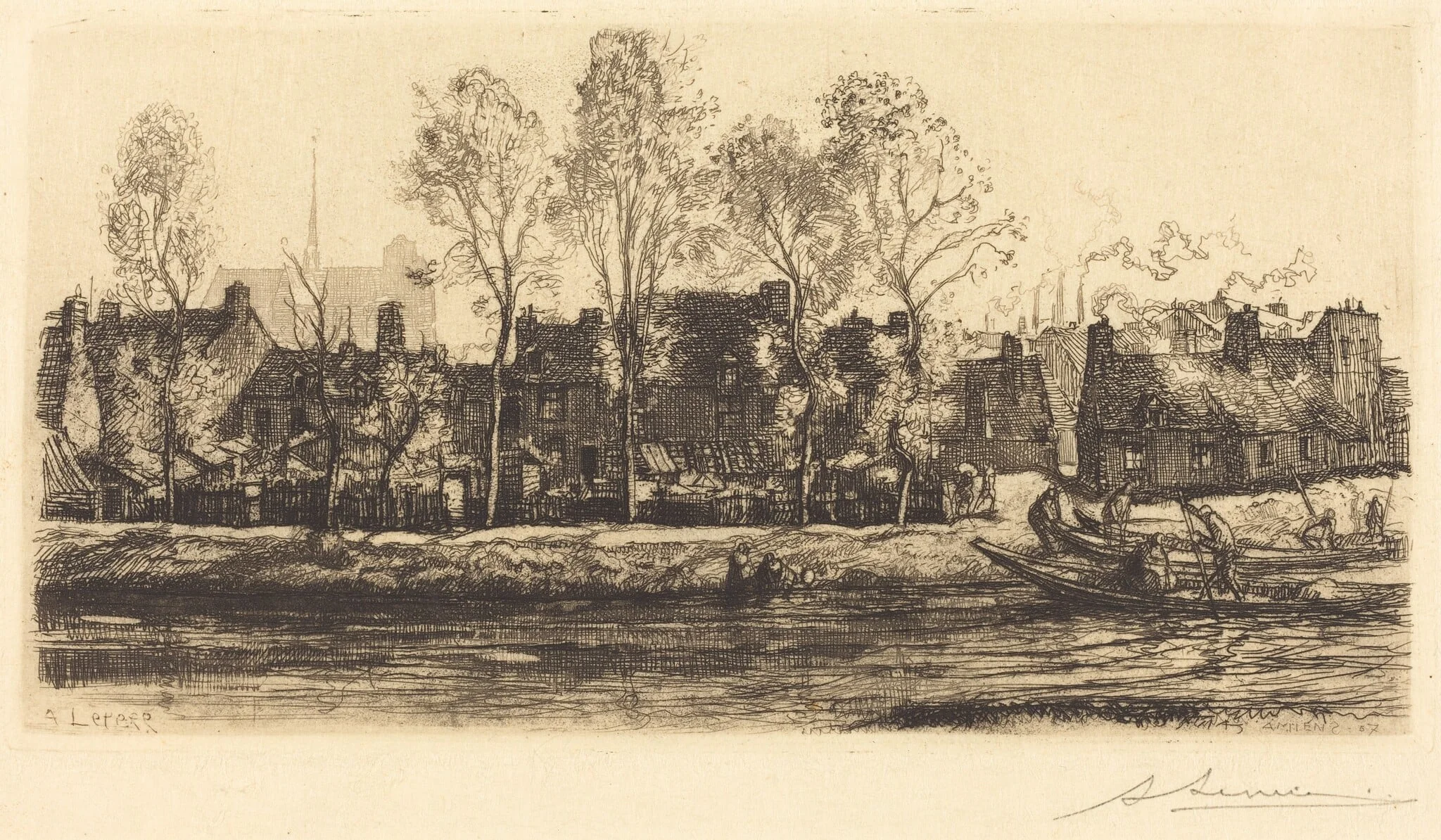 Banks of the Somme at Amiens (Bords de la Somme a Amiens), by Auguste Lepère, ink, 1907
