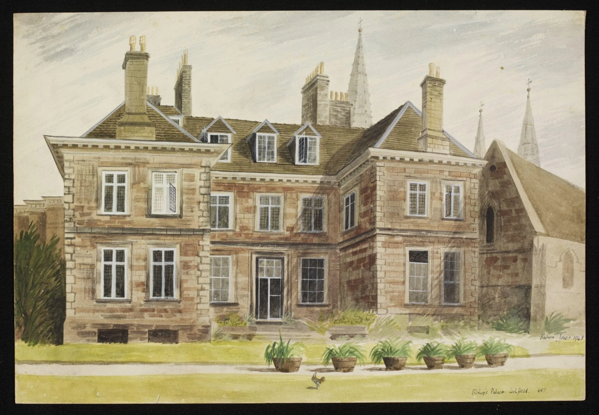 Bishop's Palace, Lichfield (South or Garden Front), by Barbara Jones, watercolor, 1943