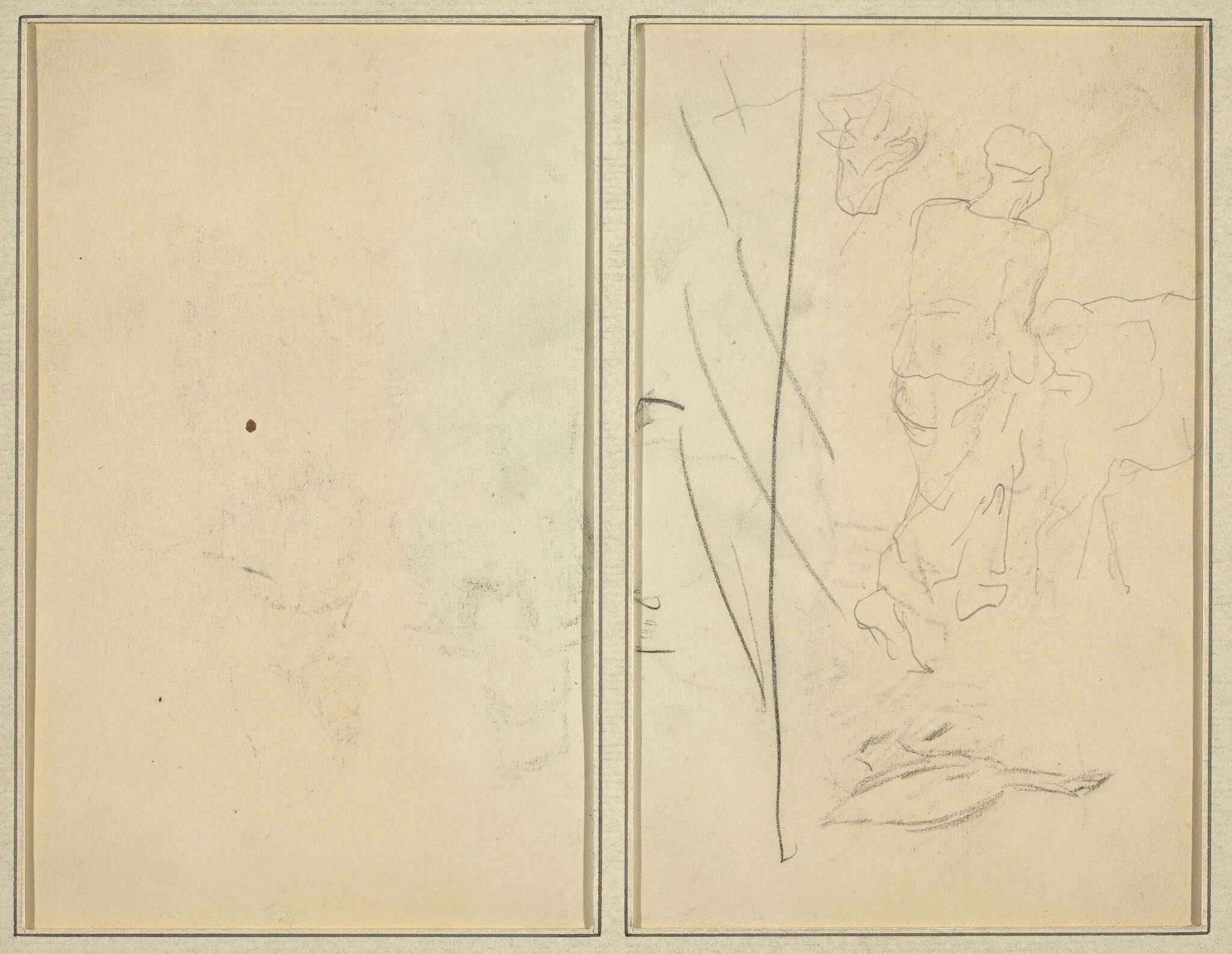 Woman with Cow, and Goose; Counterproof [verso], by Paul Gauguin, crayon, 1886