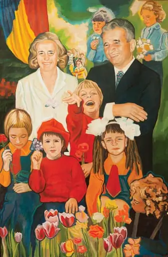 Tablou, ulei pe pânză, „Nicolae și Elena Ceaușescu în mijlocul unui grup de pioneri și șoimi ai patriei”, semant în partea dreaptă jos Cornelia Ionescu și datat 1981. Comandat și oferit de Consiliul Național al Pionerilor, 14.X.1981.