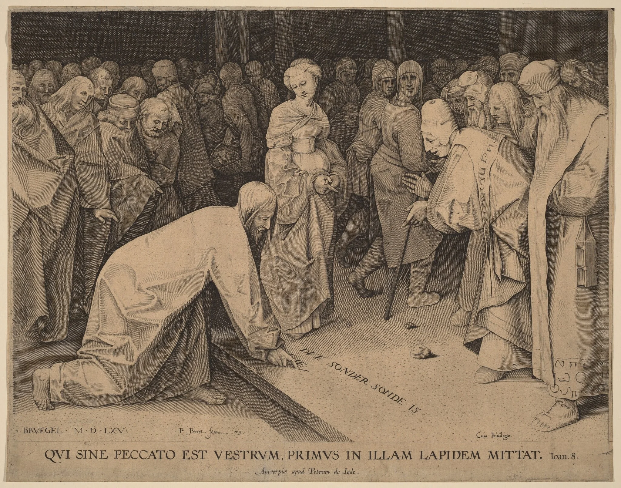 Christ and the Adultress, by Pedro Perret, ink, 1579