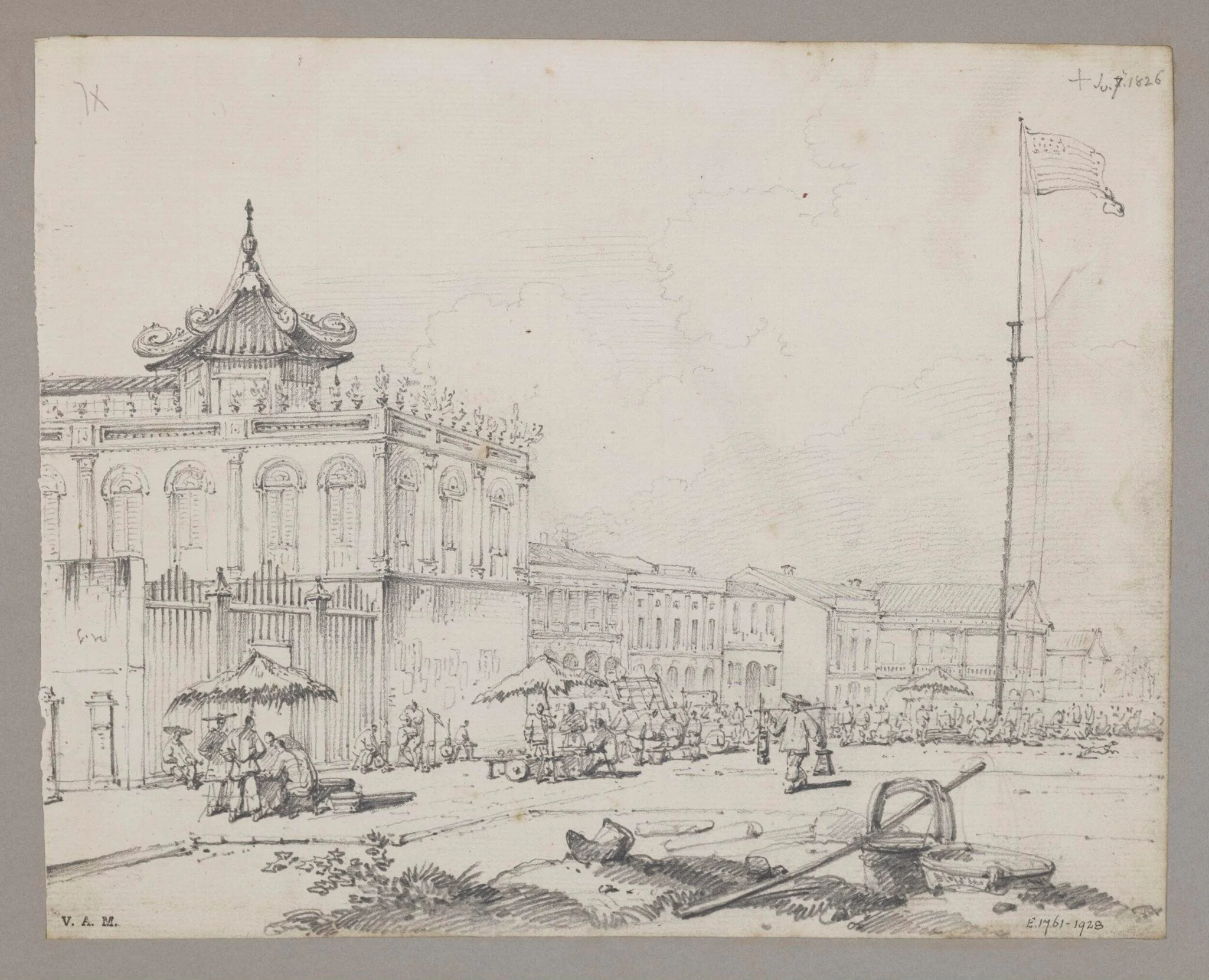 The Great Square before the Factories, Canton, by George Chinnery, 7