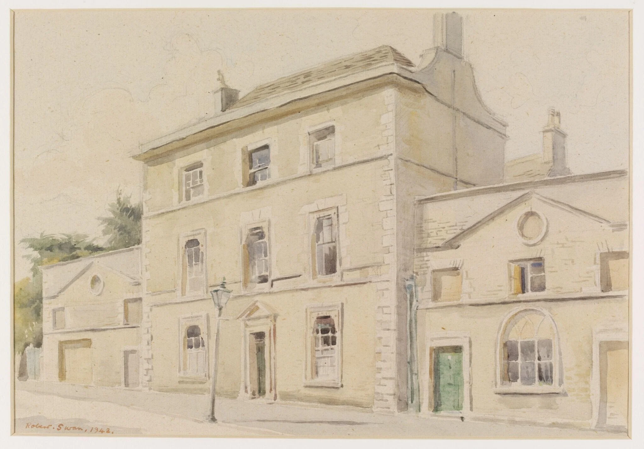 Georgian House, Cecily Hill, Cirencester, by Swan, watercolor, 1942