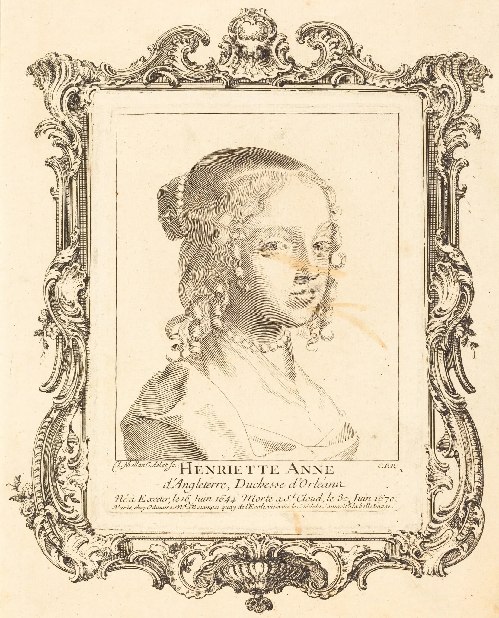 Henriette Anne of England, Duchess of Orléans, by Claude Mellan, ink, 1643