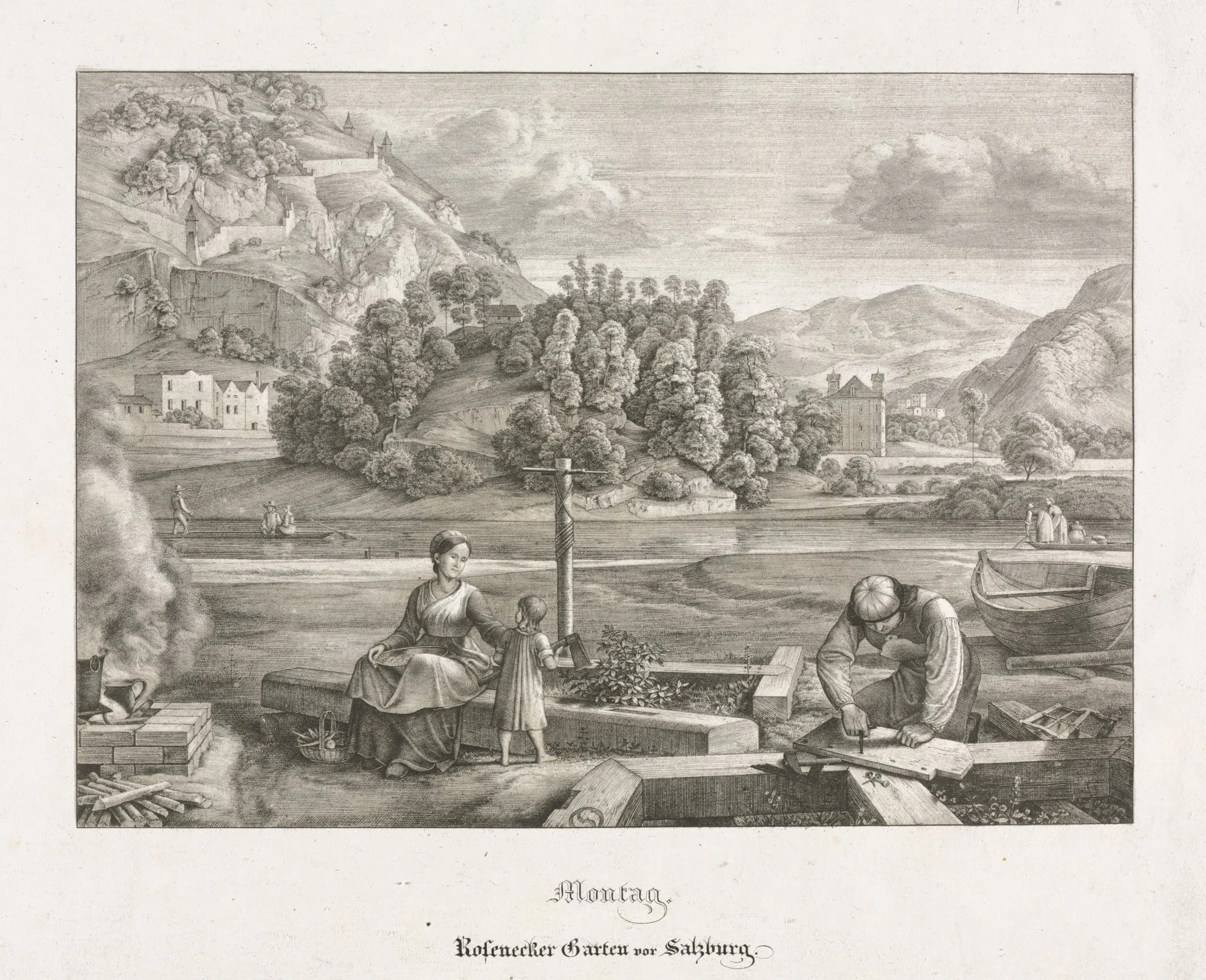 Seven Views in Salzburg and Berchtesgaden: Monday: Rosenecker Garden Salzburg, by Ferdinand Olivier, 1823