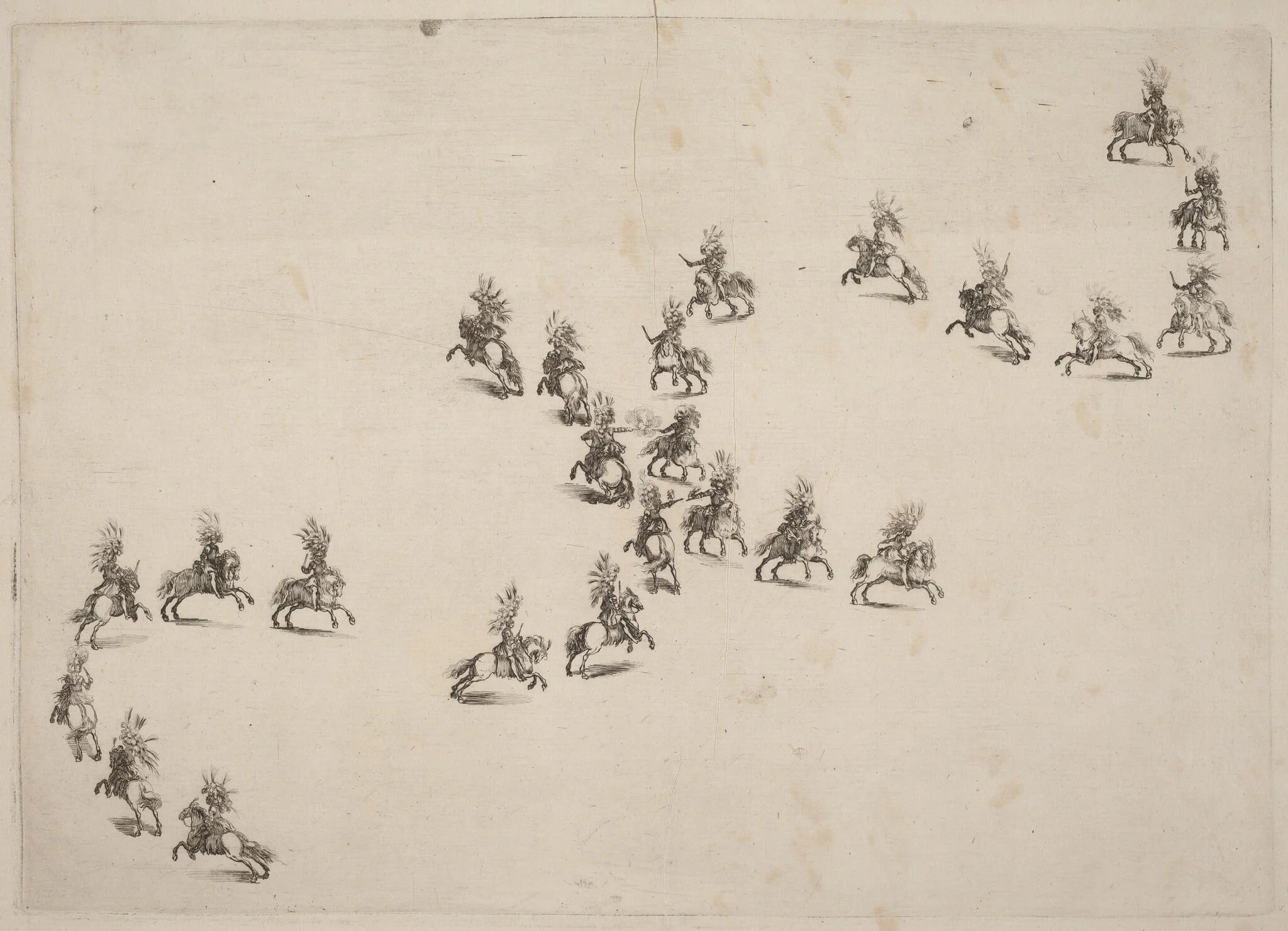 Twenty-Four Cavaliers in Double S Formation, by Stefano Della Bella, ink, 1652