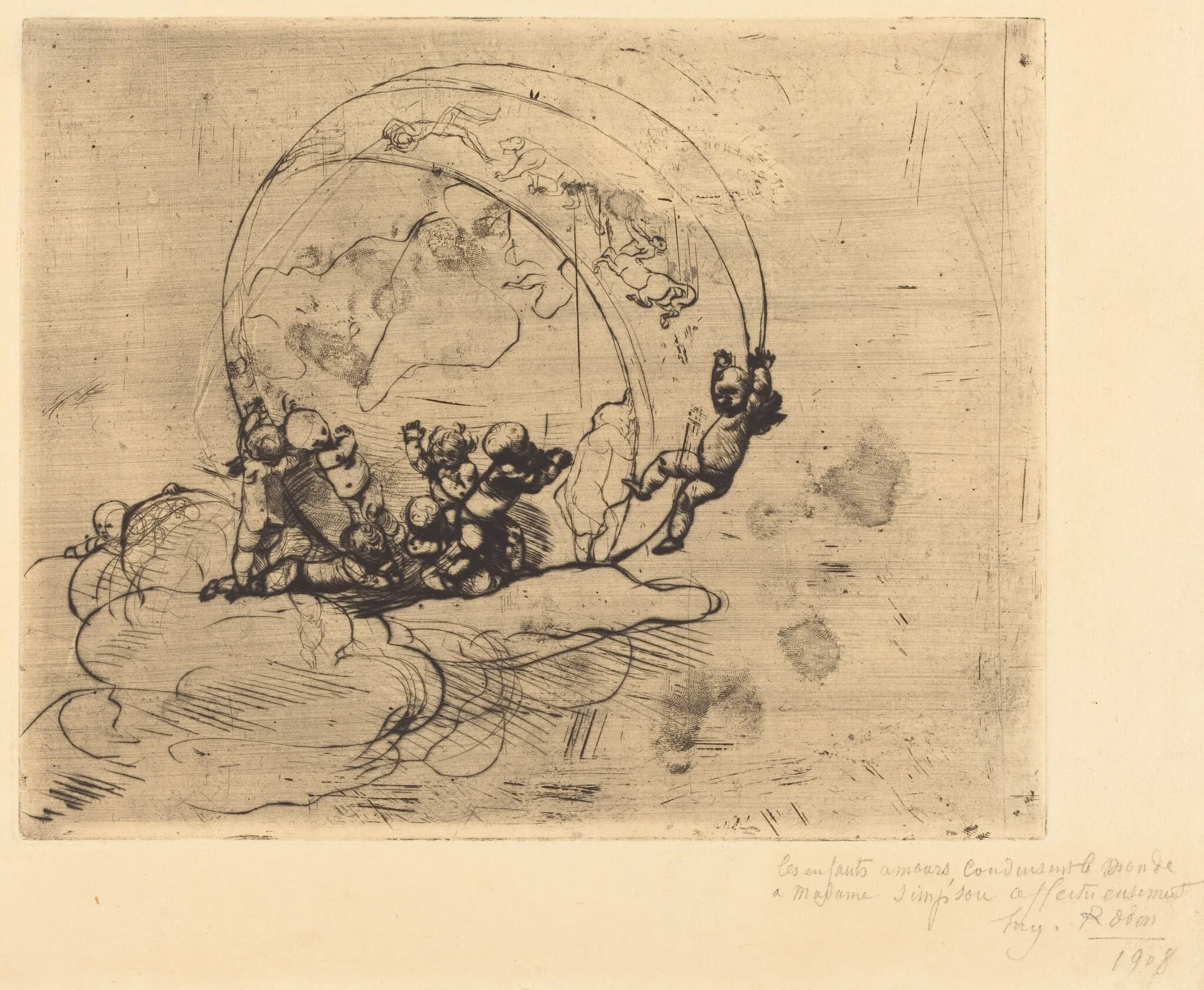 Les Amours Conduisant le Monde (Love Turning the World), by Auguste Rodin, ink, 1881