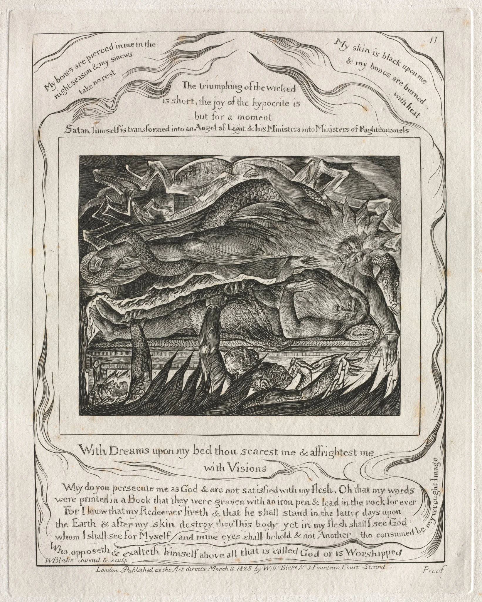 The Book of Job:  Pl. 11, With Dreams upon my bed thou scarest me and affrightest me, by William Blake, 1825