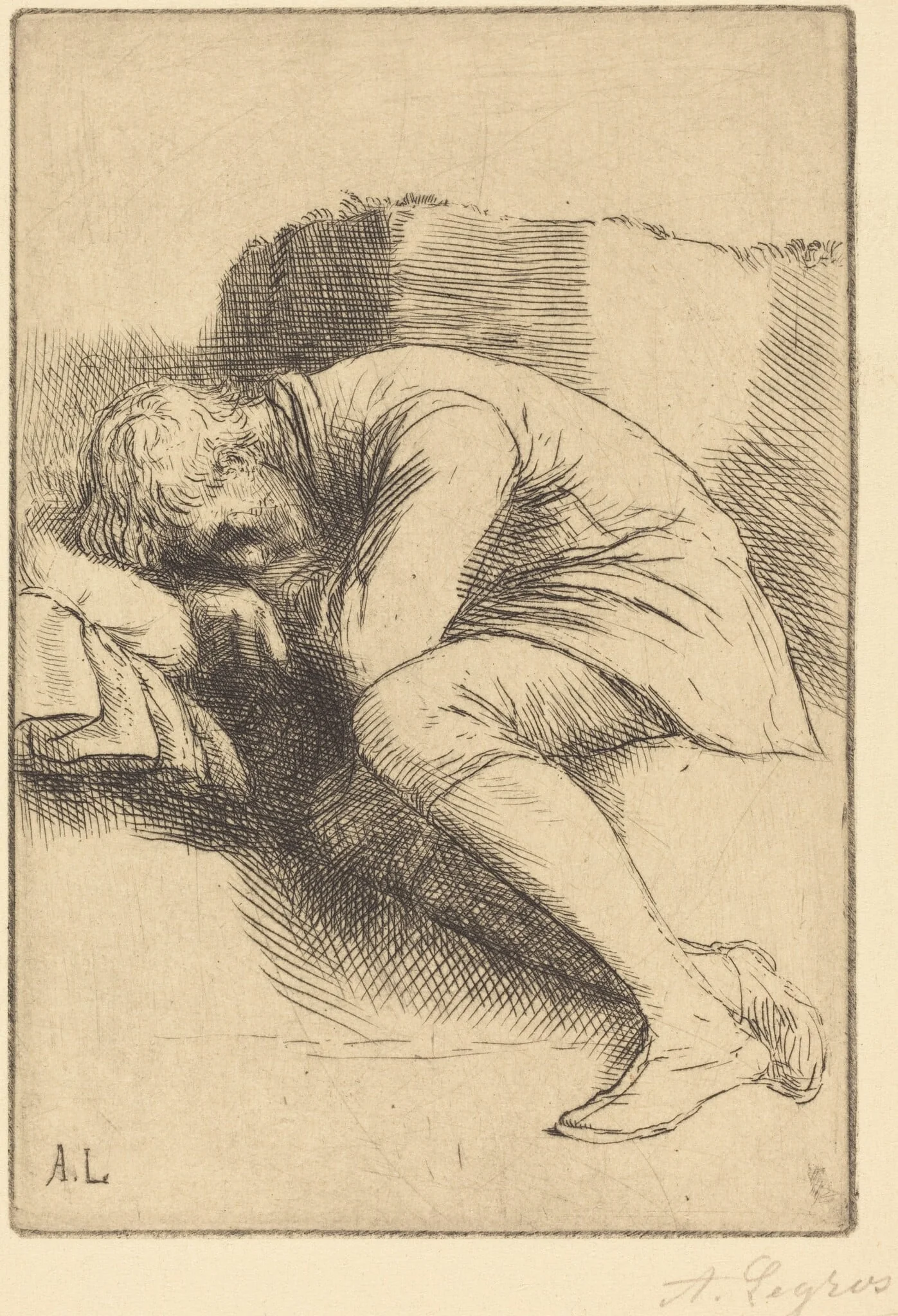 Sleeper (Un dormeur), by Alphonse Legros, ink, 1874