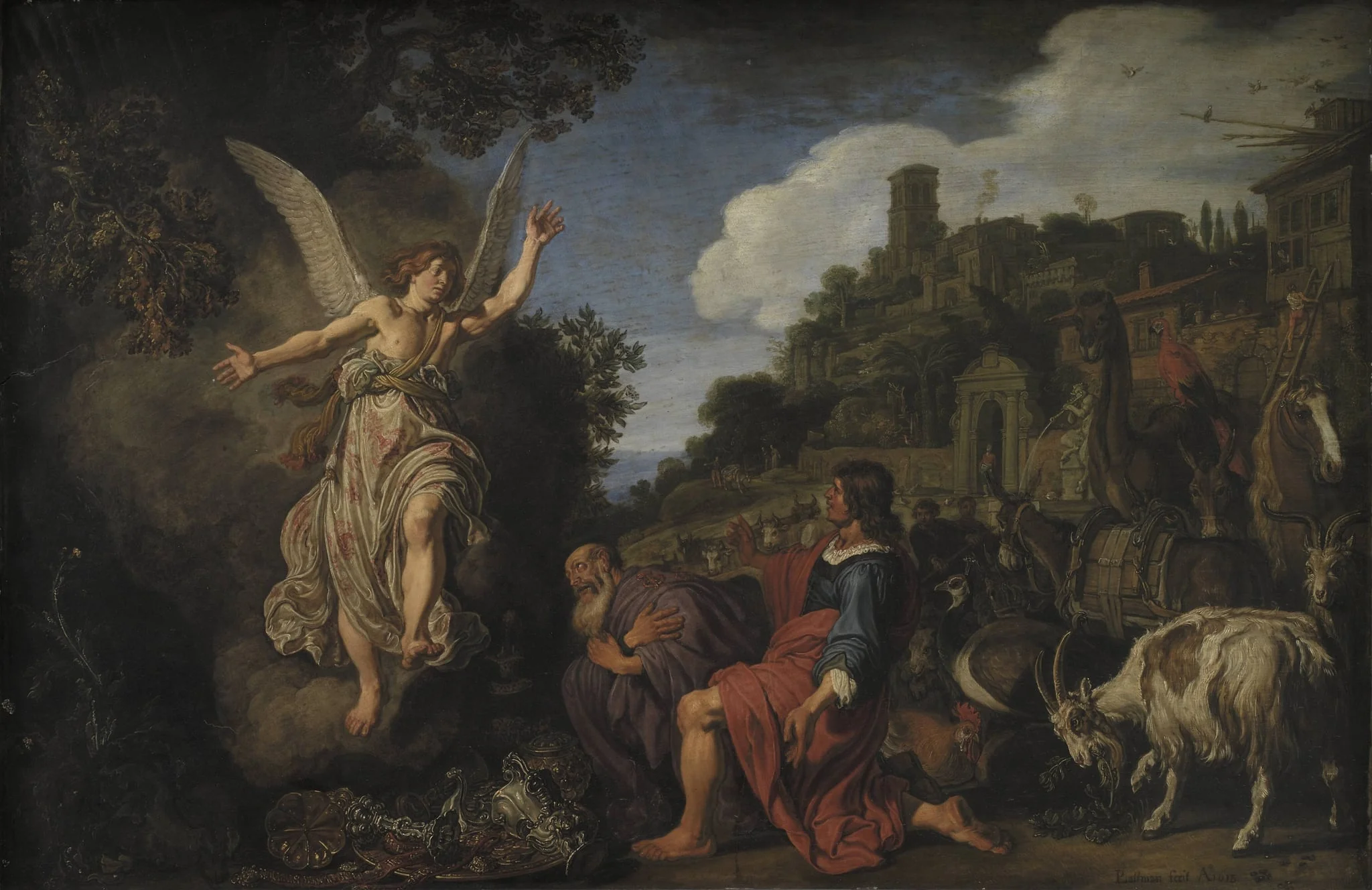 The Angel Raphael Takes Leave of Old Tobit and his Son Tobias, by Unknown, 1618