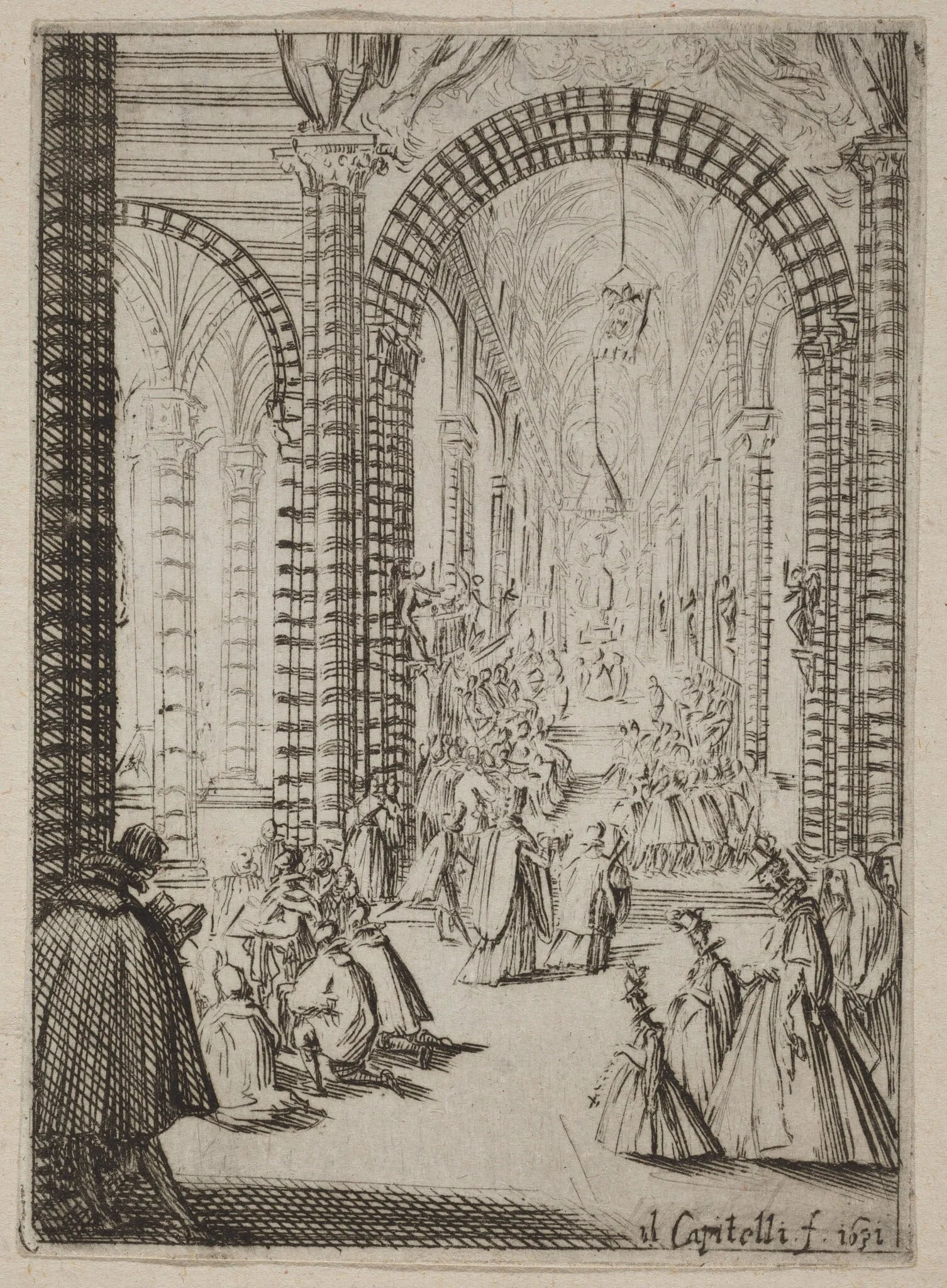 Interior of a Church, by Bernardino Capitelli, ink, 1631