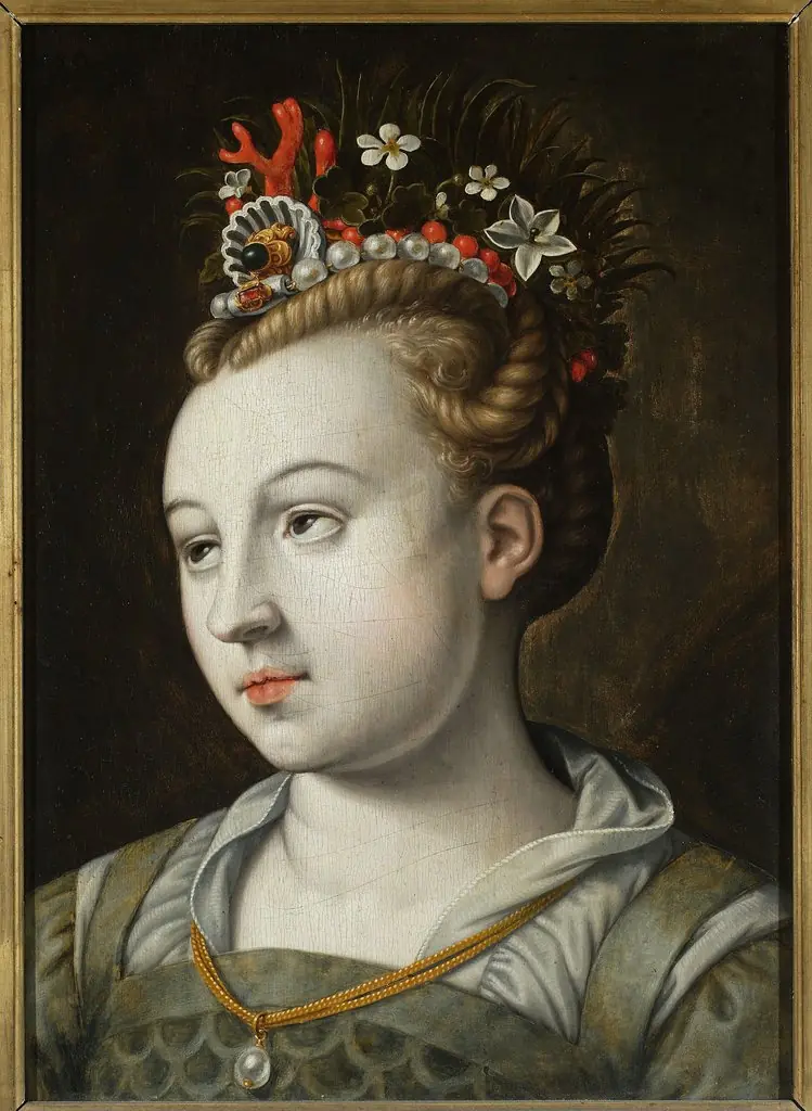 Head of a woman with eyes looking up