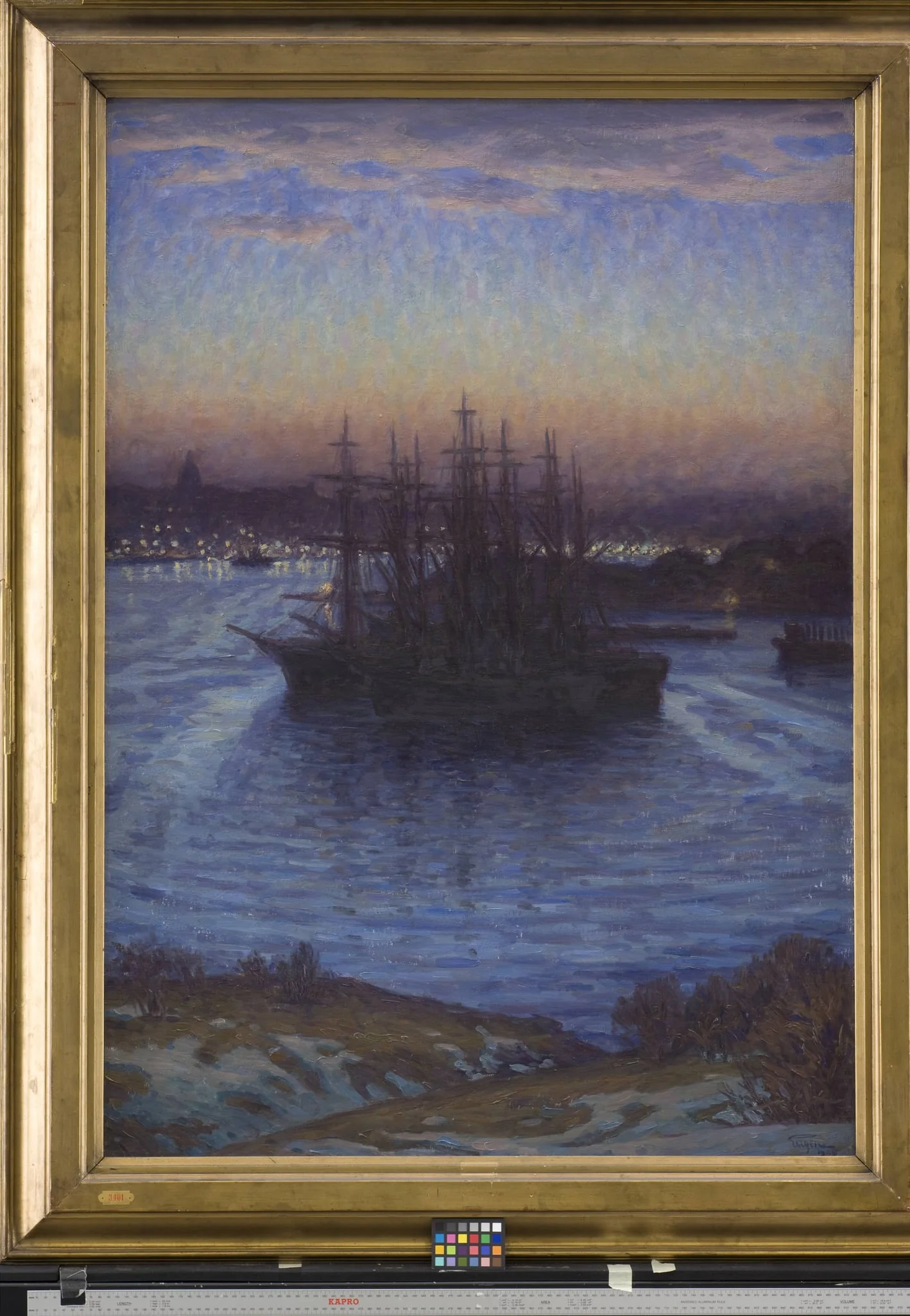 Ships at Anchor. Winter, by Unknown, 1908